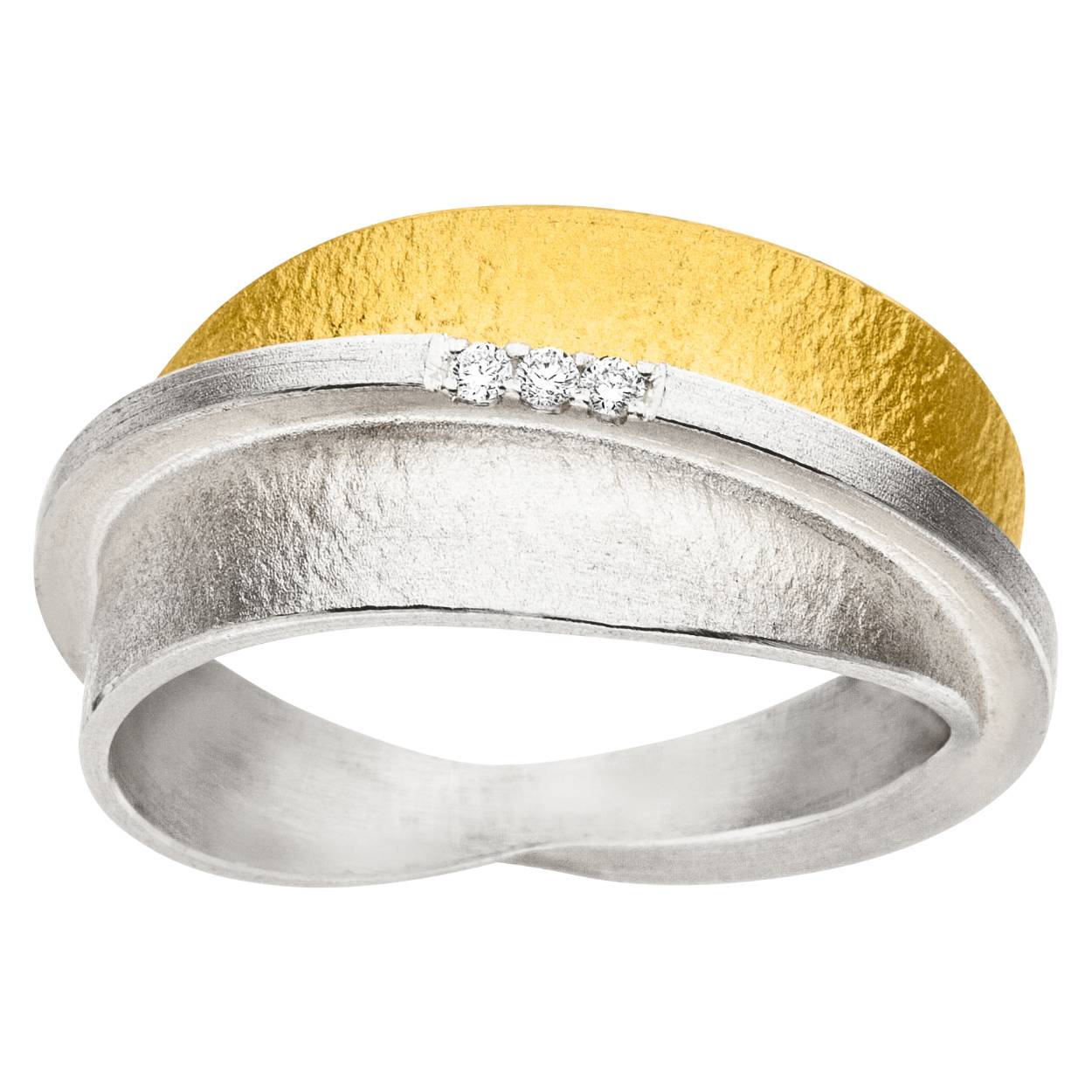 Manu Schmuck Ring Zilver/goud Diamant 0,012ct