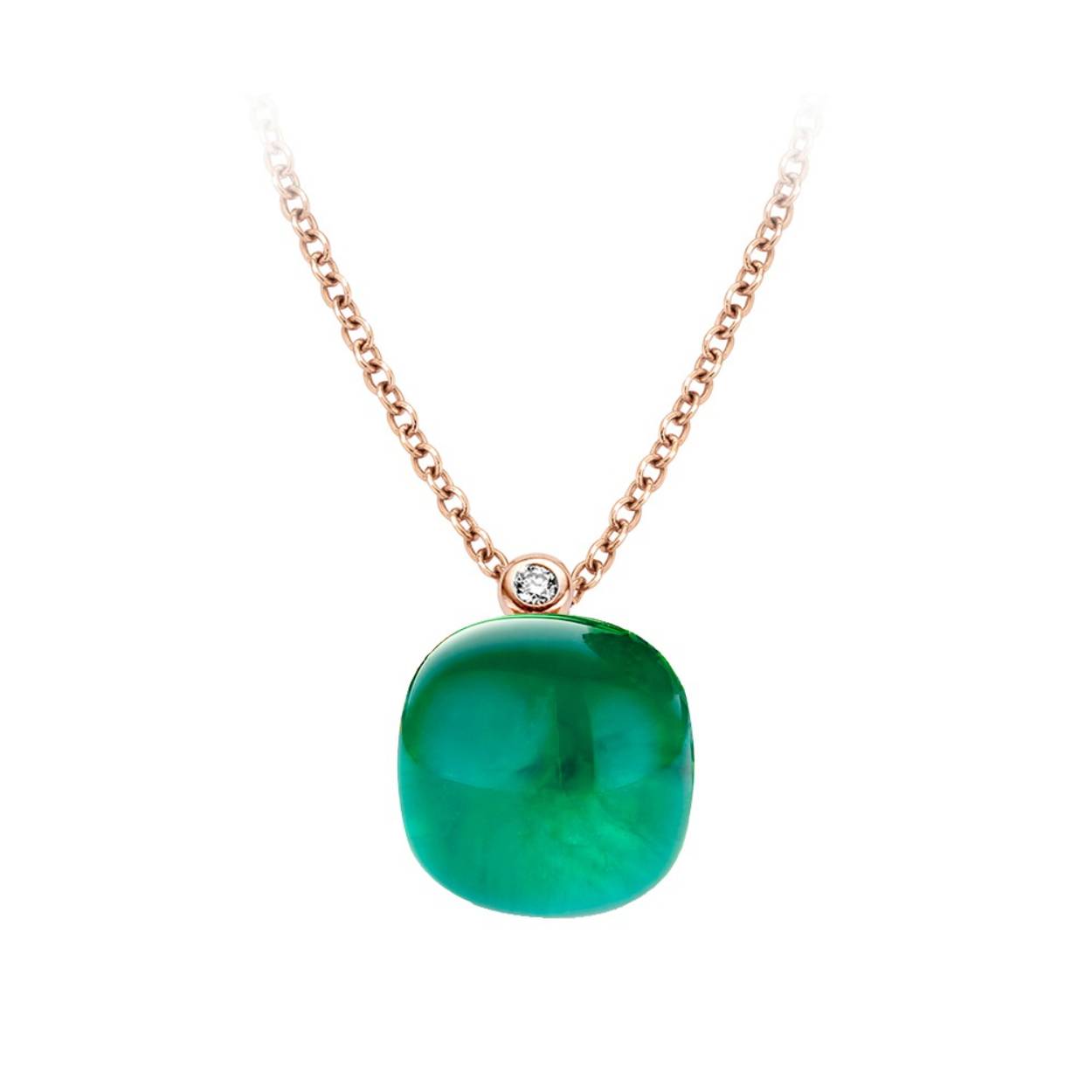 Emerald Green
Een 18 kt. roségouden collier uit de Mini Sweety collectie van het Belgische merk Bigli. Het collier is voorzien van een prachtige
smaragd steen met bergkristal en parelmoer. Tevens is het collier gezet met een diamant van 0,01 ct. in een ronde zetting.