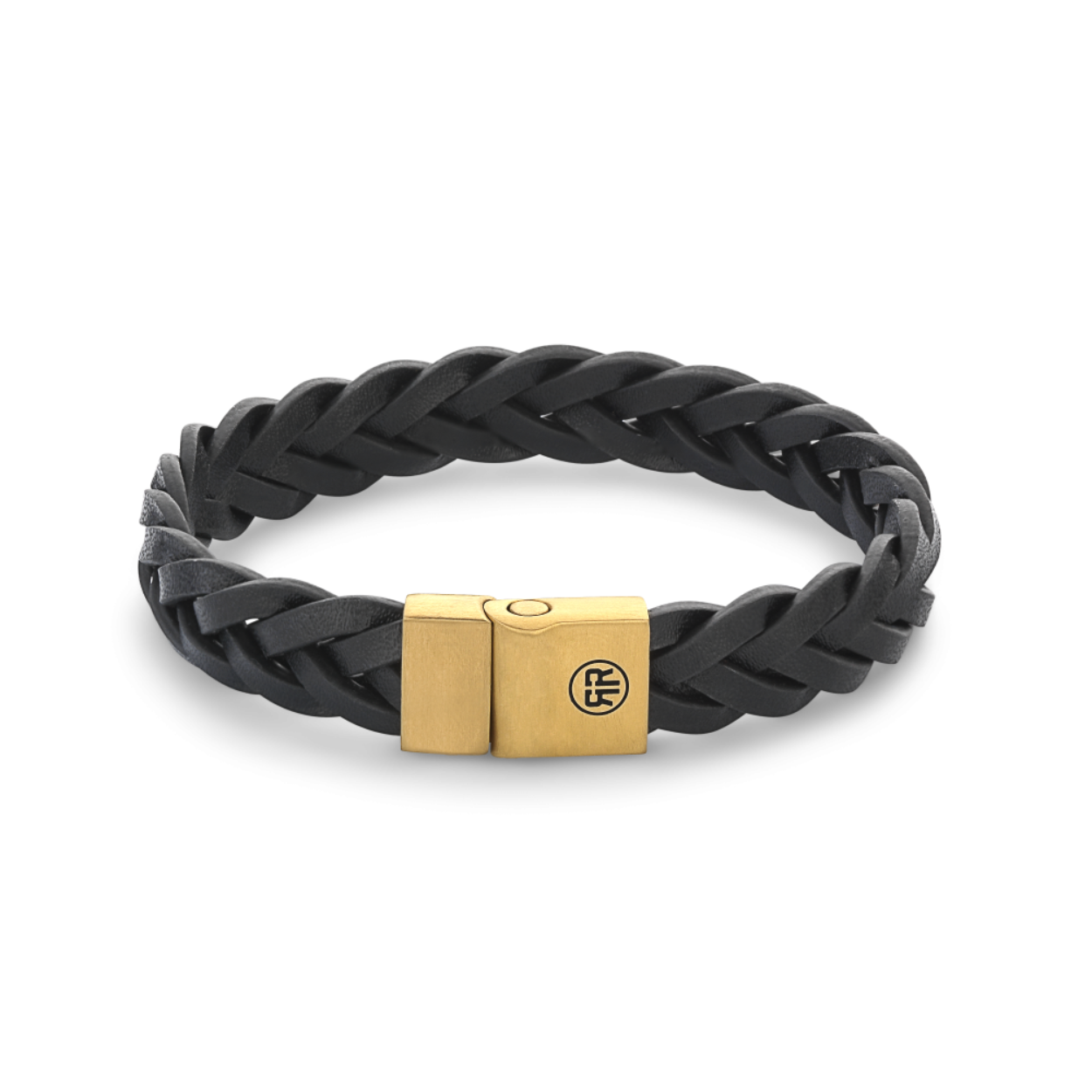 Rebel & rose armband full metal braided black gold M RR-M0027-G-M
