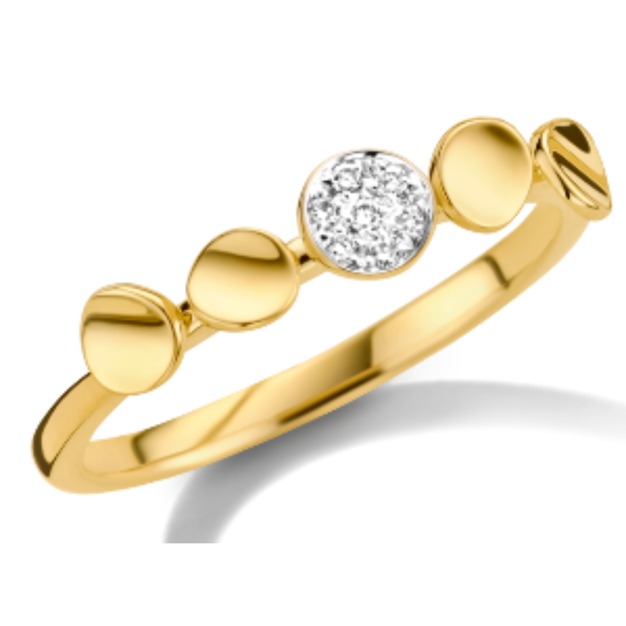 Mooi moderne geel gouden 18 kt ring met 0.04ct briljant gezet