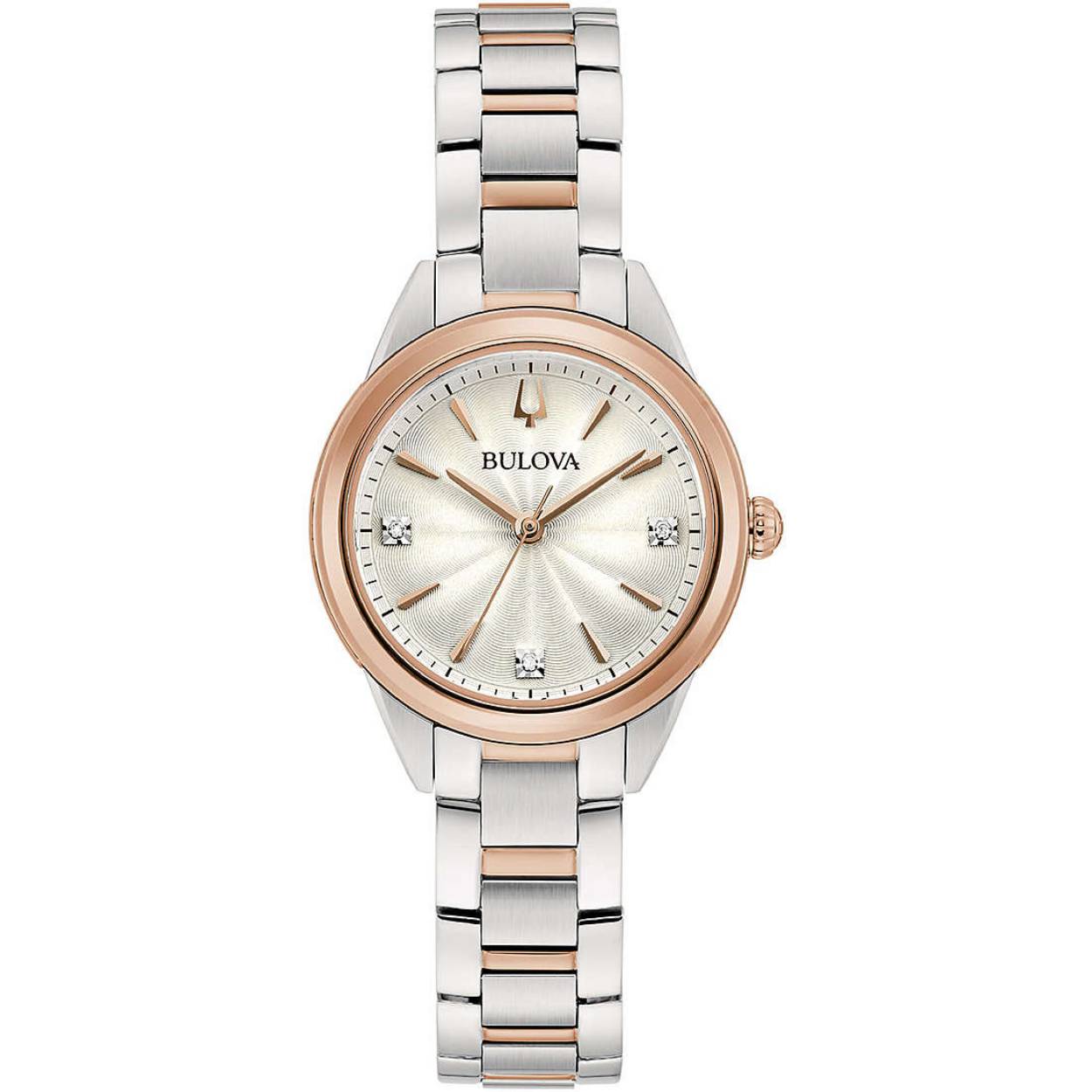 Elegant Bulova dames horloge met diamantjes op de wijzerplaat