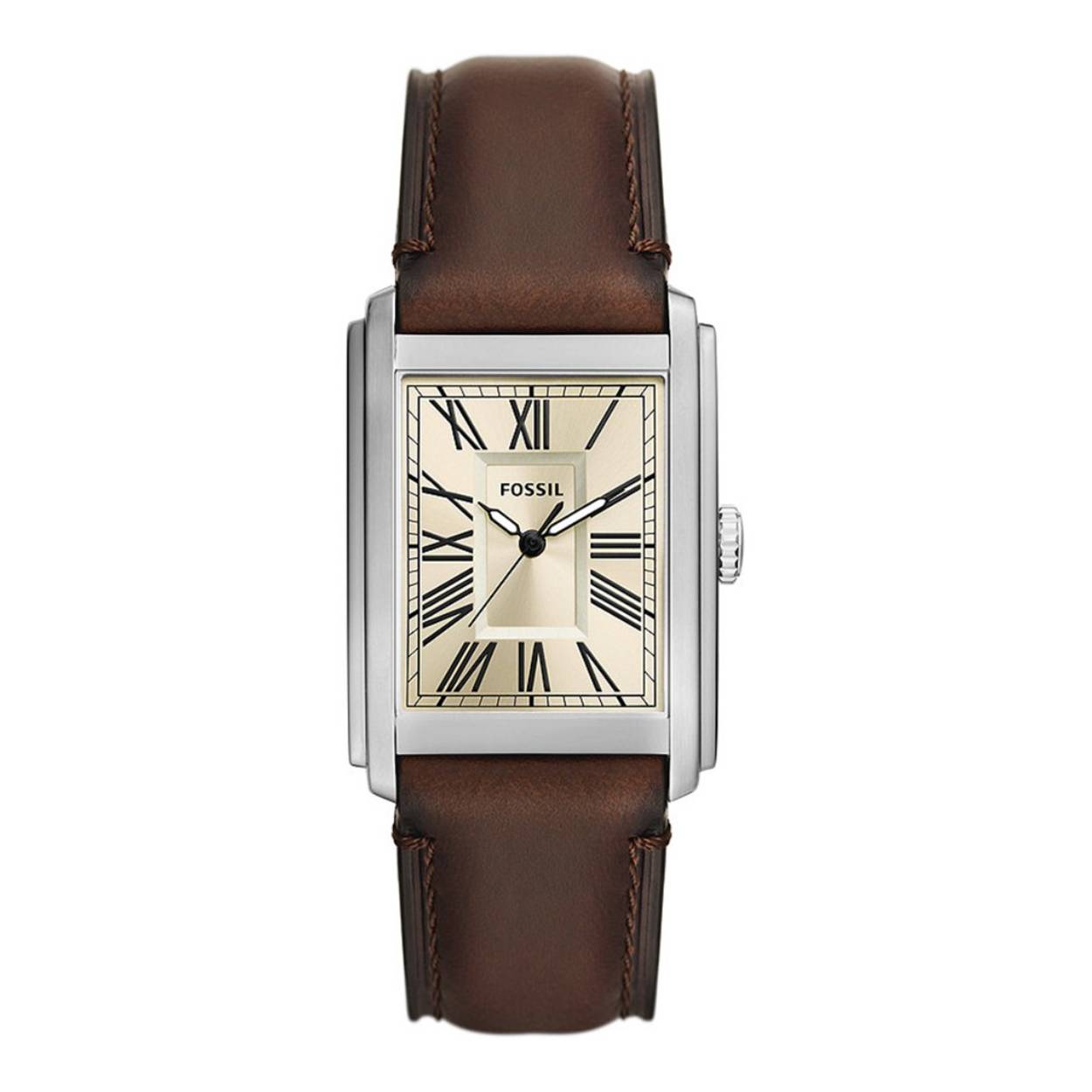 Fossil heren polshorloge collectie Carraway staal met bruin lederen band. 5 ATM waterdicht.