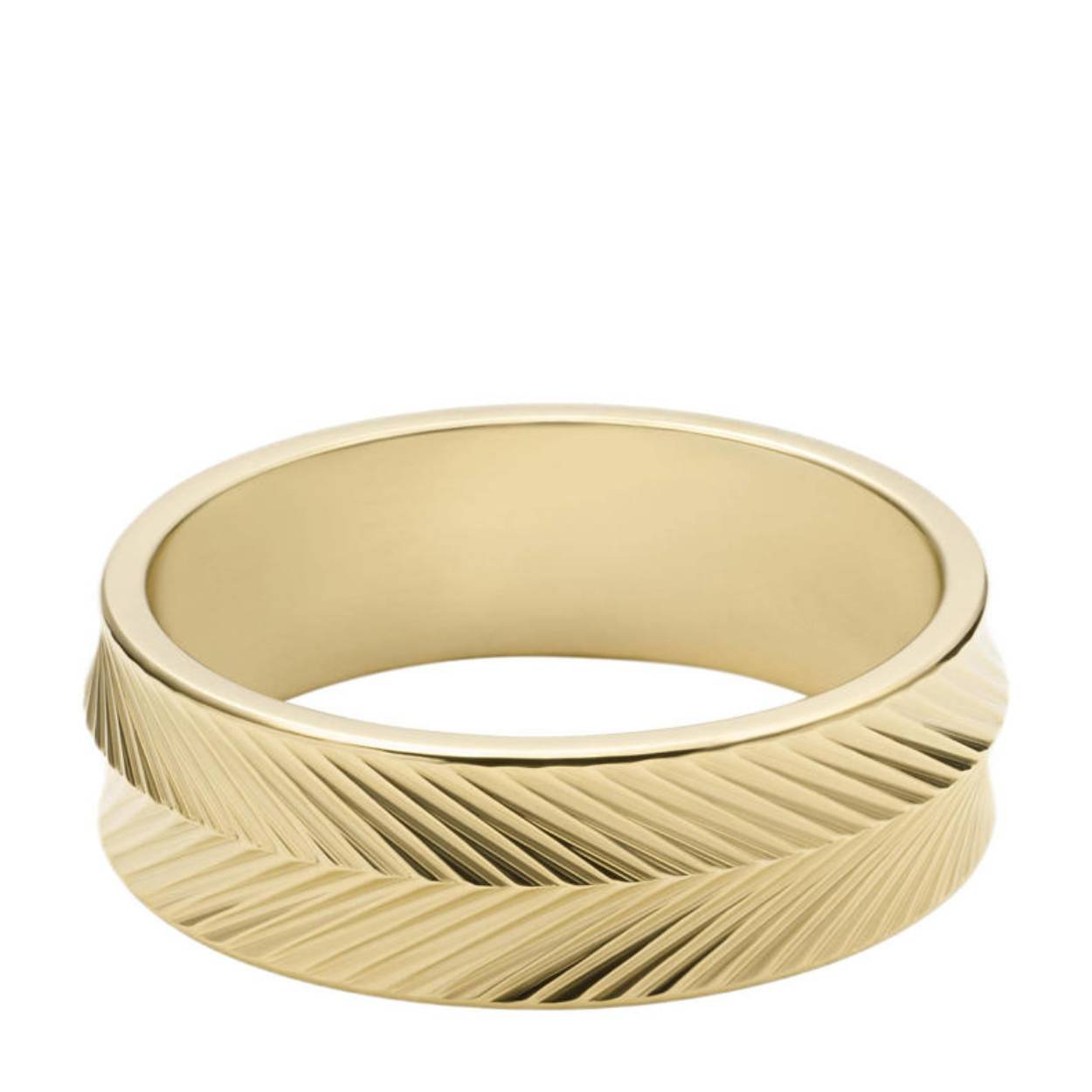 Deze bandring is gemaakt van goudkleurig roestvrij staal.

Sadie's lineaire structuurpatroon vangt het licht en geeft een prachtige glans zonder glitter.