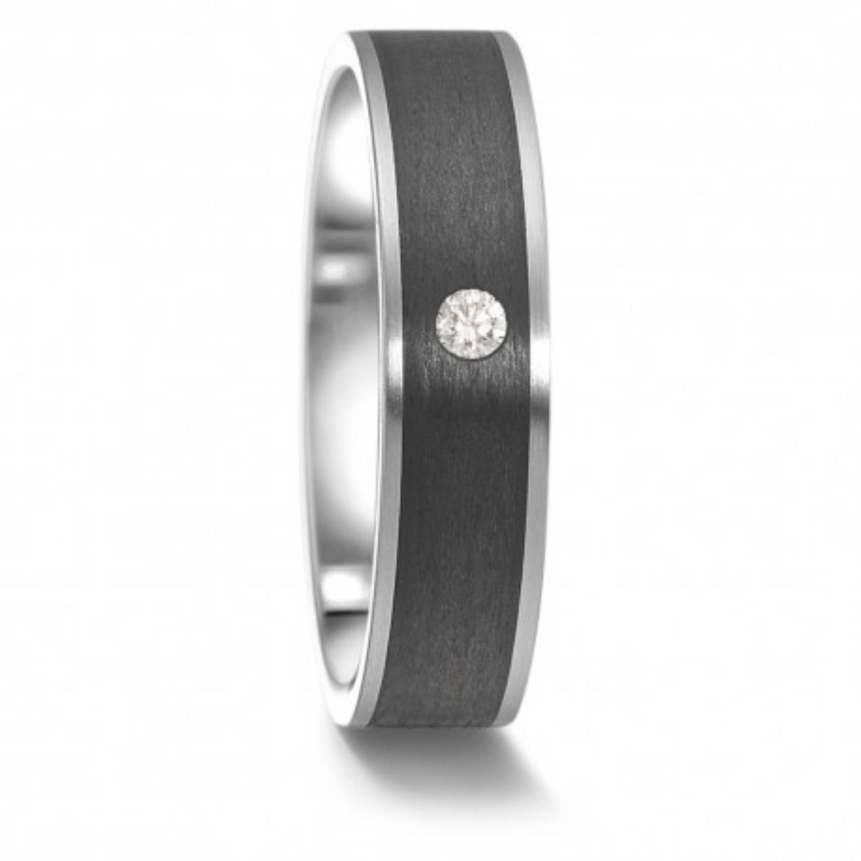 TeNo stalen ring + carbon + 0.04ct brilj
