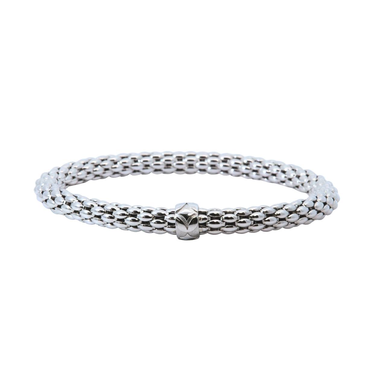 Wit gouden stretcharmband van 18kt met wit goud element.