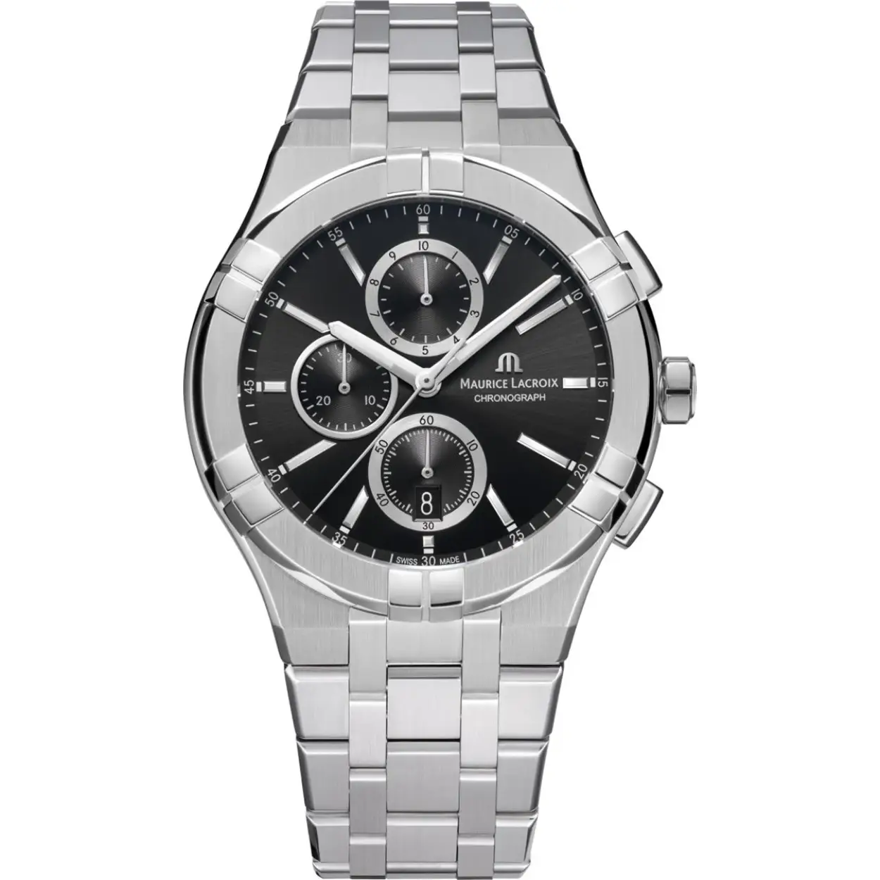 Dit is een horloge van het merk Maurice Lacroix gemaakt voor heren.
De specificaties zijn als volgt:
Kastmaat: 42 mm
Waterdichtheid: 10 ATM / 100 Meter / 330 Feet
Dit horloge heeft de volgende functies/eigenschappen:
Chronograaf
Datumaanduiding