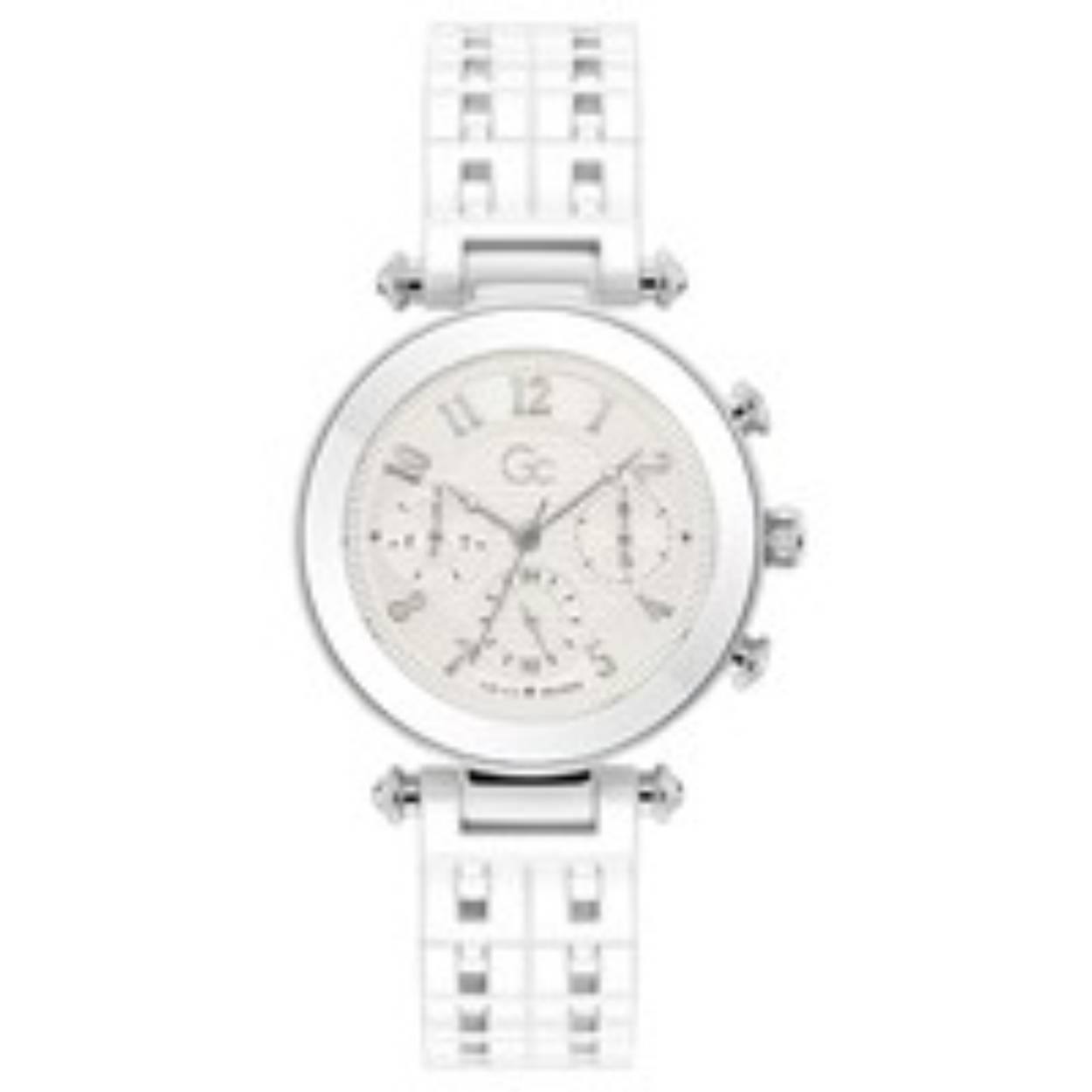 Dit witte Gc Watches Prime Chic Horloge Y65004L1MF keramieke dames horloge is de musthave van dit seizoen! De bijpassende witte guilloche wijzerplaat met zilver kleurige Arabische cijfers maken dit horloge speciaal. De keramische band sluit middels een vlinder sluiting. De dag/datum en 24 uurs notering van deze chronograaf geven het geheel extra klasse en vorm. Het horloge is tot 10 ATM waterdicht en heeft 2 jaar internationale garantie.