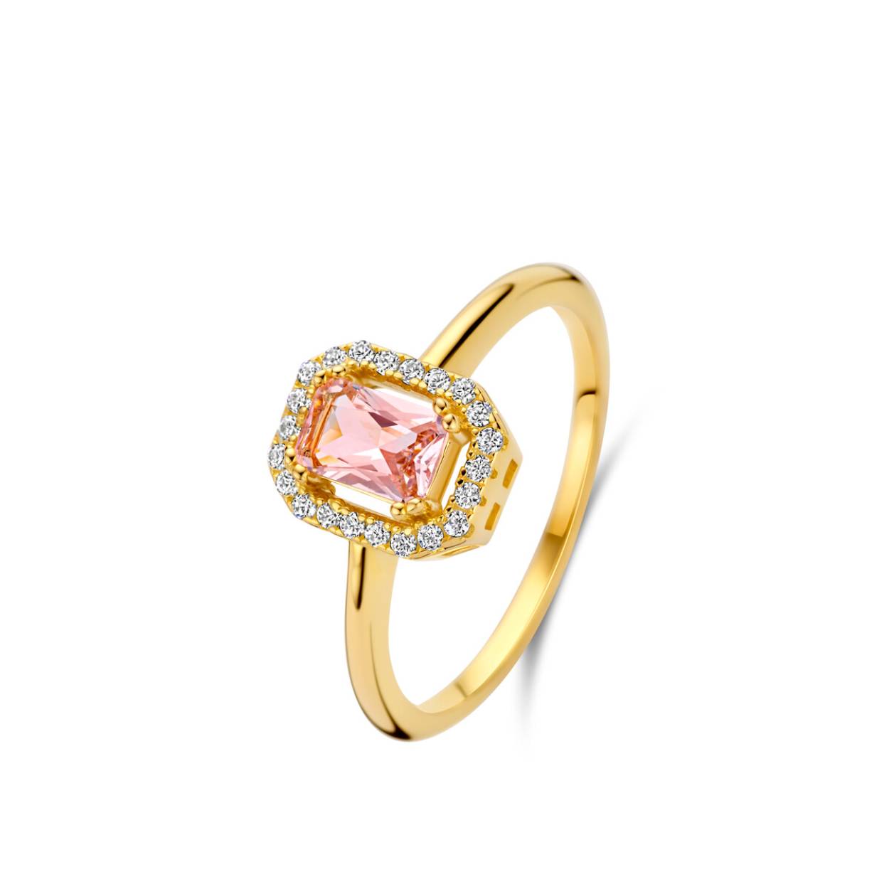 Deze verguld zilveren ring met roze steen van naiomy is een elegante ring gemaakt van verguld zilver, in een goudkleur met een roze steen. Nikkelvrij en in maat 52, is deze ring perfect voor dagelijks gebruik of speciale gelegenheden. Draag hem als statement piece bij minimalistische outfits voor een stijlvolle uitstraling.
