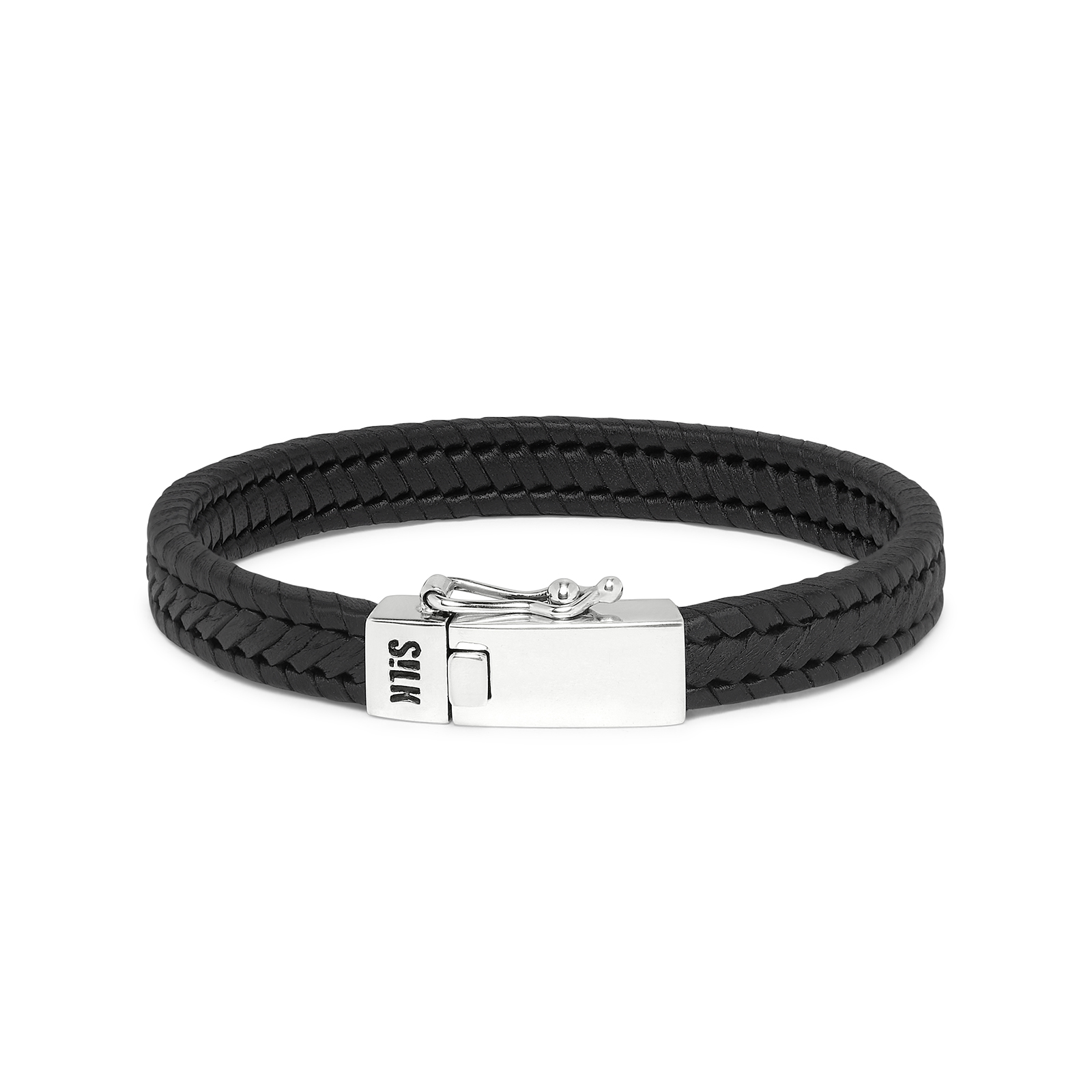 Lederen Silk armband met zilveren sluiting model 251BLK in 21cm