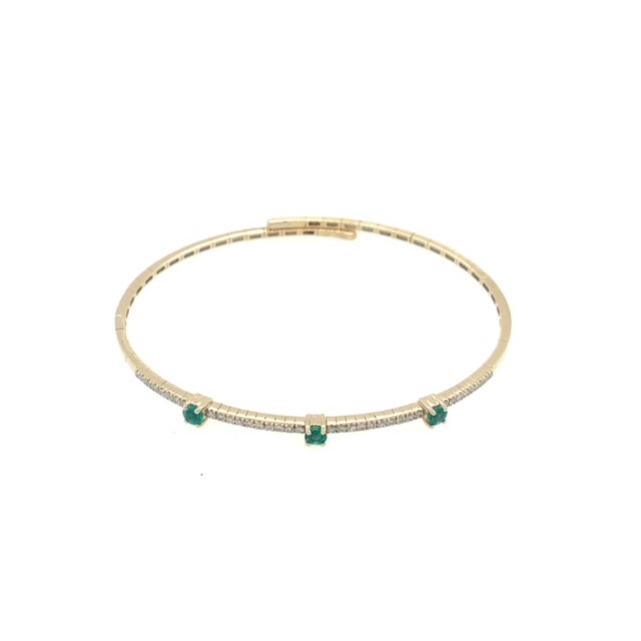 18k geelgouden flex bangle met smaragd en diamant