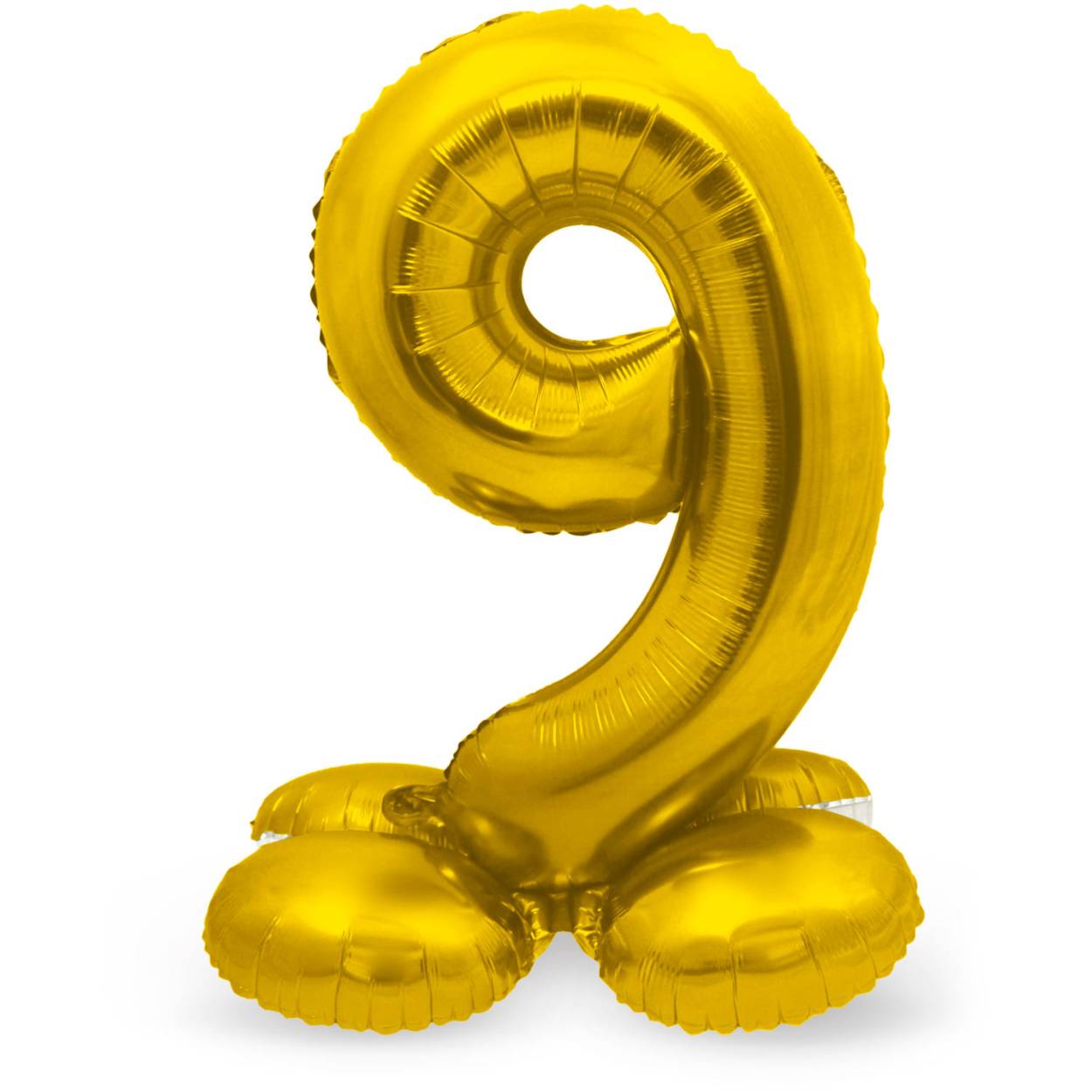 Staande Folieballon Cijfer 9 Goudkleurig - 72 cm. Inhoud: 1 folieballon. Kleur: Goudkleurig. Bijvoorbeeld te gebruiken tijdens de volgende feestgelegenheid/feestgelegenheden: Verjaardag, Kinderfeestje en Jubileum. Deze folieballon is 28 inch/72 cm en kan gevuld worden met lucht (geen helium nodig). Het artikel is gemaakt van folie.