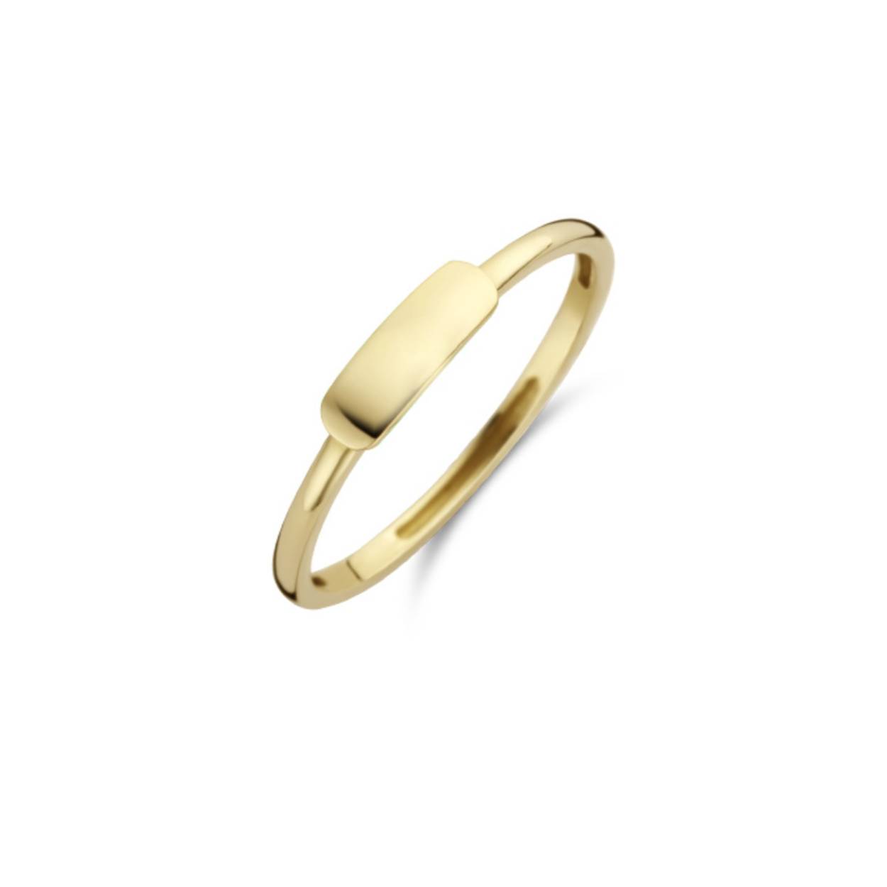 14-karaats geelgouden ring met een plaatje dat gegraveerd kan worden.