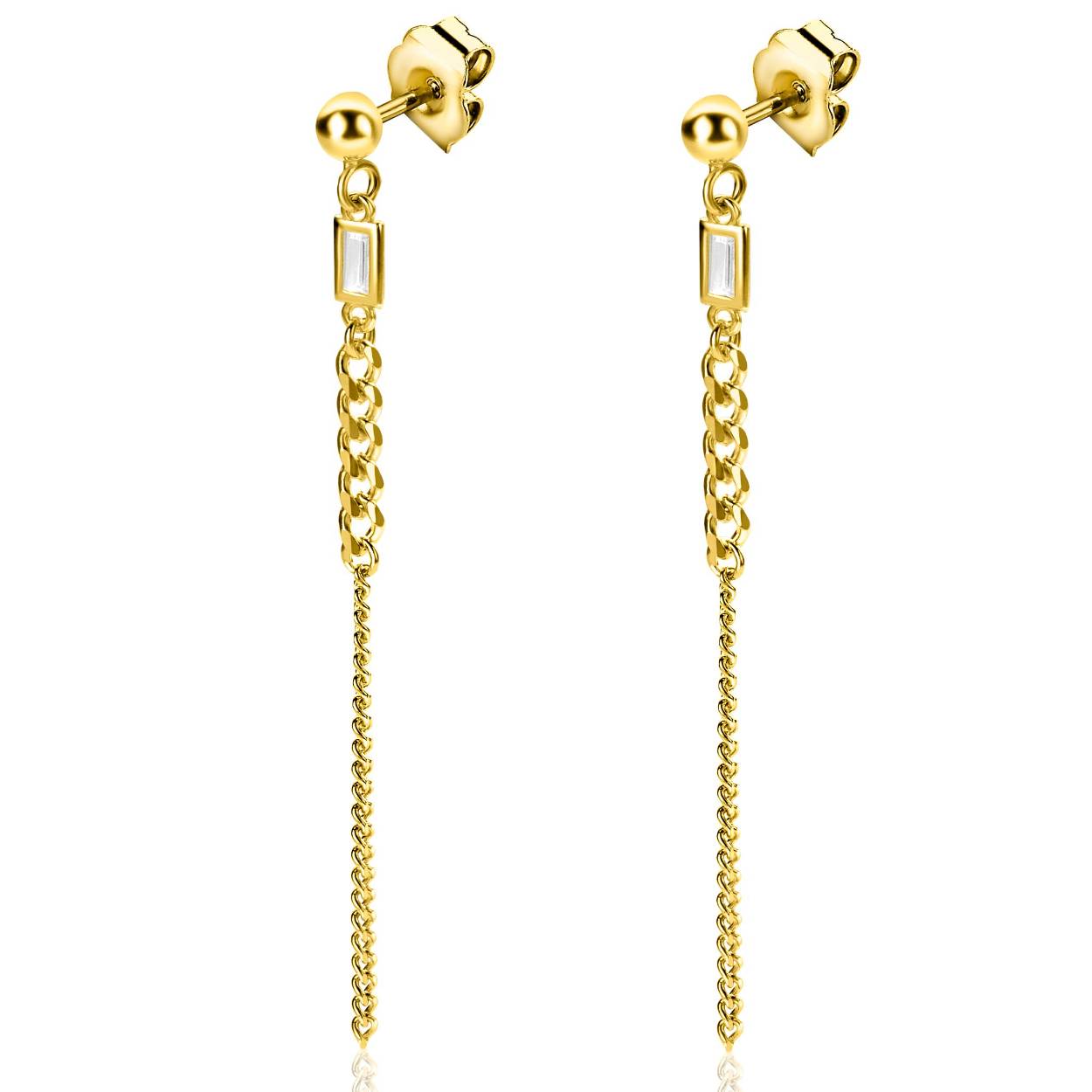 Zinzi zilver verguld oorsteker hangend baguette met zirkonia ZIO2410