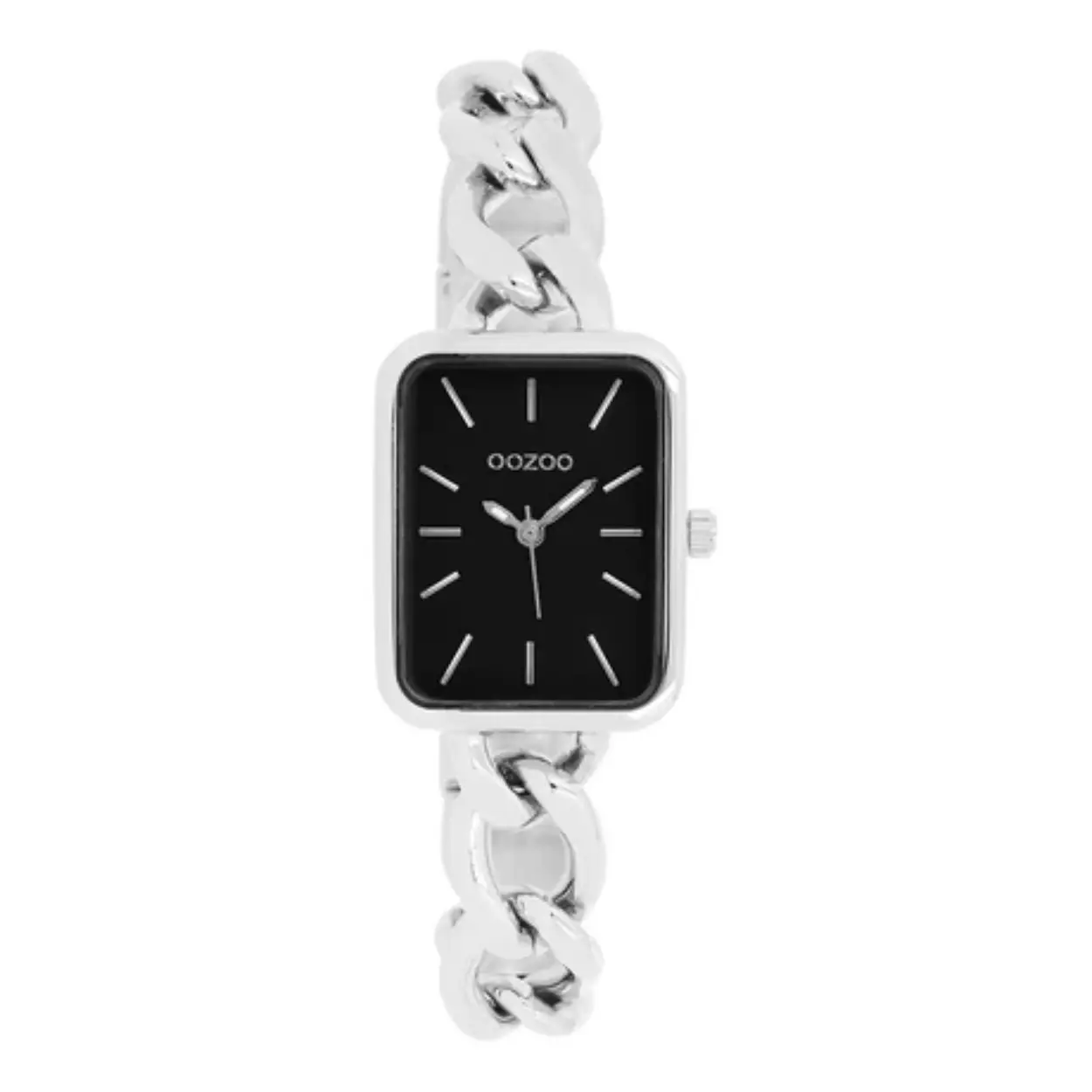 Val op met dit prachtige rechthoekig dames design uit de trendy OOZOO Timepieces collectie. De C11131 heeft een glanzende zilverkleurige schakelarmband en 22,5x28,6 mm zilverkleurige metalen horlogekast. Maak een fashion statement met deze zwarte wijzerplaat, zilverkleurige strepen tijdsaanduidingen en bijpassende wijzers. Dit horloge is een musthave voor jouw garderobe en heeft is uitgerust met mineraalglas en een metalen horlogekast met IP-plating. Dit design heeft een stainless steel achterplaat en is nikkel-safe. Dit horloge heeft een 2ATM Japanese uurwerk en wordt gedekt door een garantie van 2 jaar
