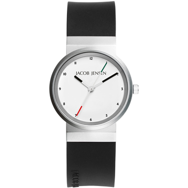 Dit mooie en minimalisme uitstralende horloge heeft een kastdoorsnede van 29 mm en heeft een band van rubber in de kleur zwart. De kleur van de wijzerplaat is wit en de kast van het horloge is zilverkleurig. Dit Jacob Jenzen horloge is analoog uitgevoerd en heeft een kwaliteitsuurwerk. Het horloge is tot 3 ATM waterdicht en is een echte functionele eyecatcher.

Jacob Jenzen horloges kenmerken zich door de vaak minimalistische, klassieke en tijdloze ontwerpen die worden bedacht door Deense ontwerpers. Denemarken is het thuisland van Jacob Jenzen. De horloges stralen vaak in al zijn eenvoud een grote kracht uit. Jacob Jenzen horloges worden gemaakt van de beste materialen en met grote aandacht voor detail.