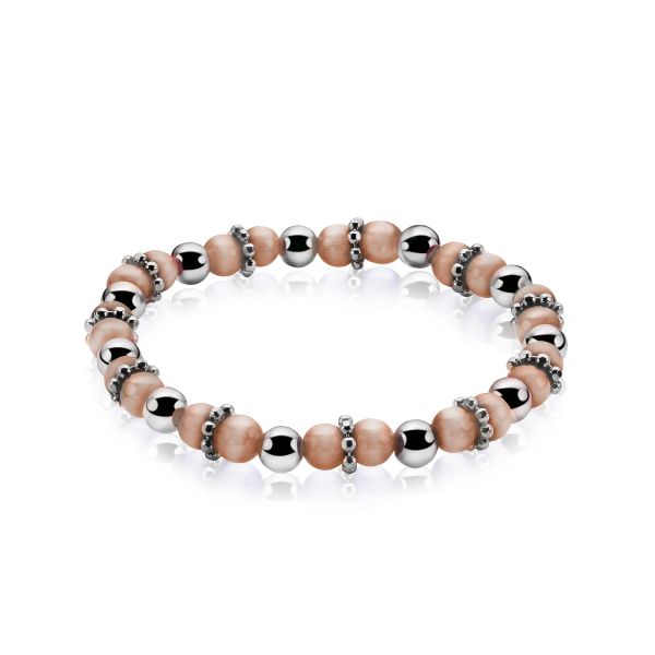 ZINZI armband met koraalkleurige cateyes in 6mm. Met zilveren bollen. Vervaardigd van sterling zilver (925) en voorzien van een mooie witte rodium vergulding.
