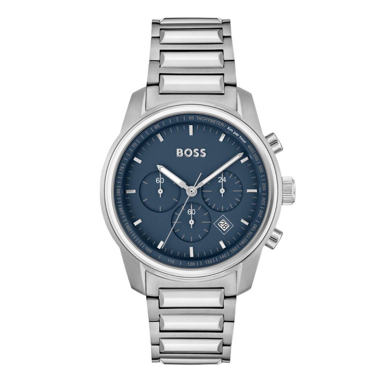 Heren Horloge Hugo Boss met zilverkleurige roestvrij stalen schakelband