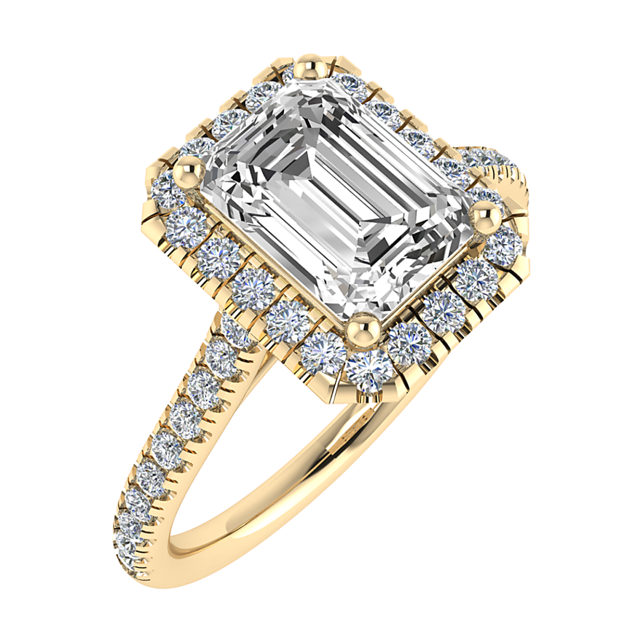 14k geelgouden lab grown diamanten ring met 1.10 carat emerald cut. middensteen emerald cut 1.10 carat/ D kleur en VS1 zuiverheid