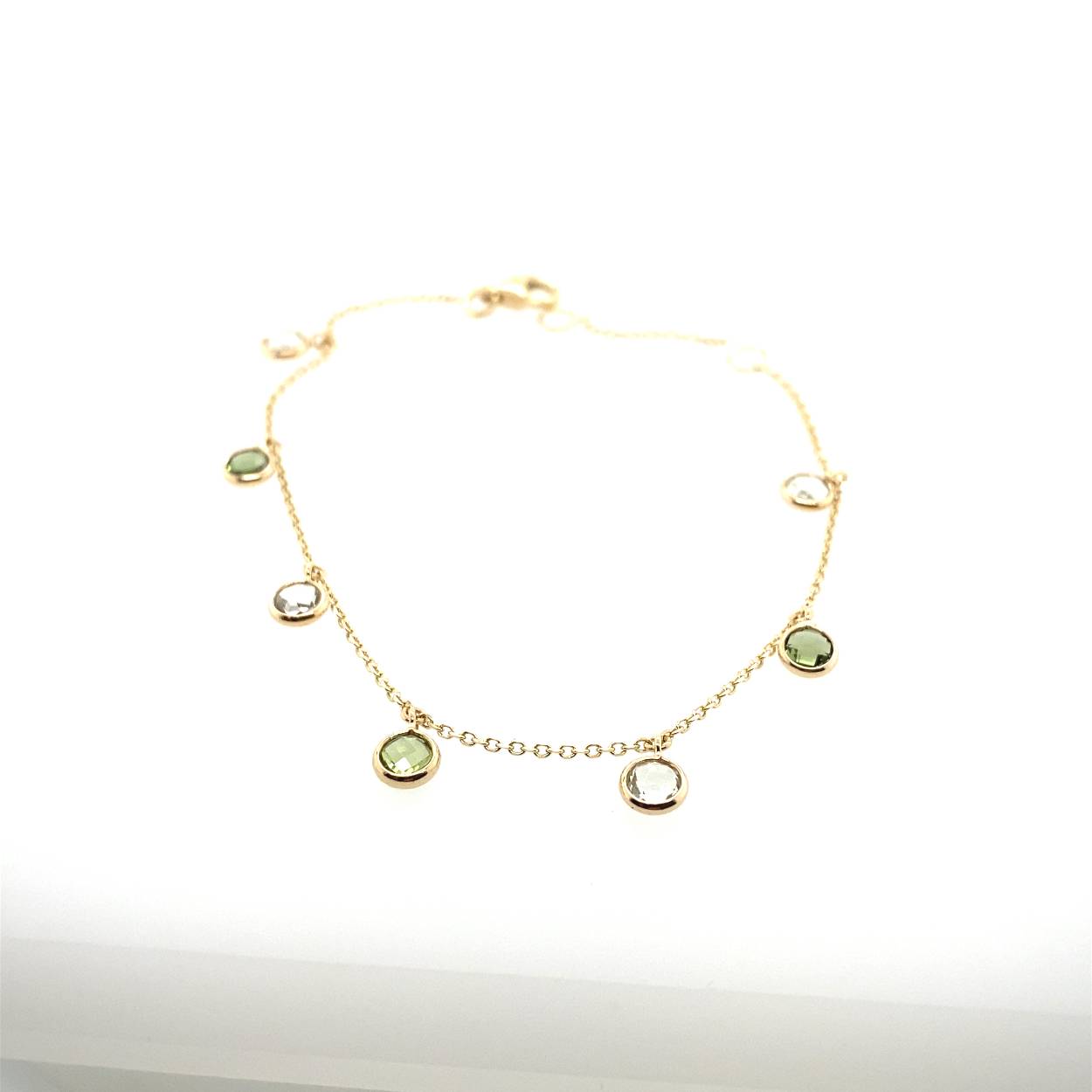 geelgouden monzario armband met prasioliet en groene tourmalijn