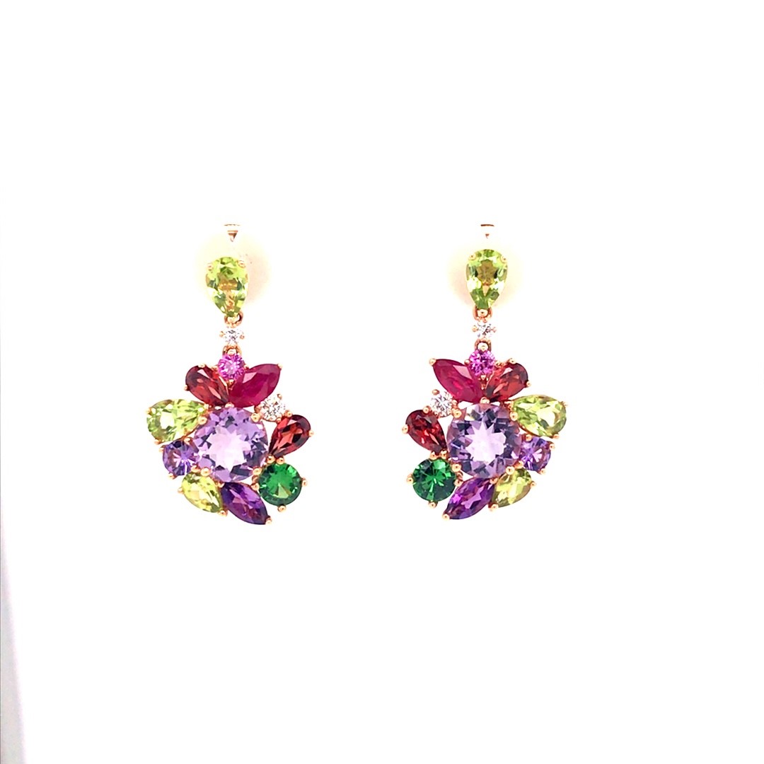 18krt rose gouden oorhangers Amethist/Robijn/Tsavoriet/Diamant/Peridot/