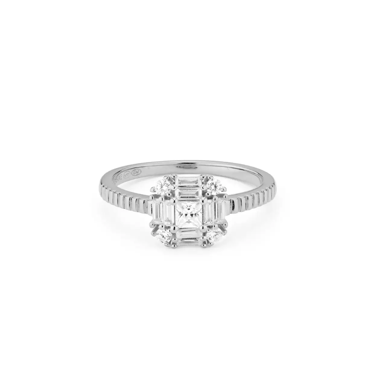 zilveren 24kae ring, vierkant+princess/baguette cz mt54