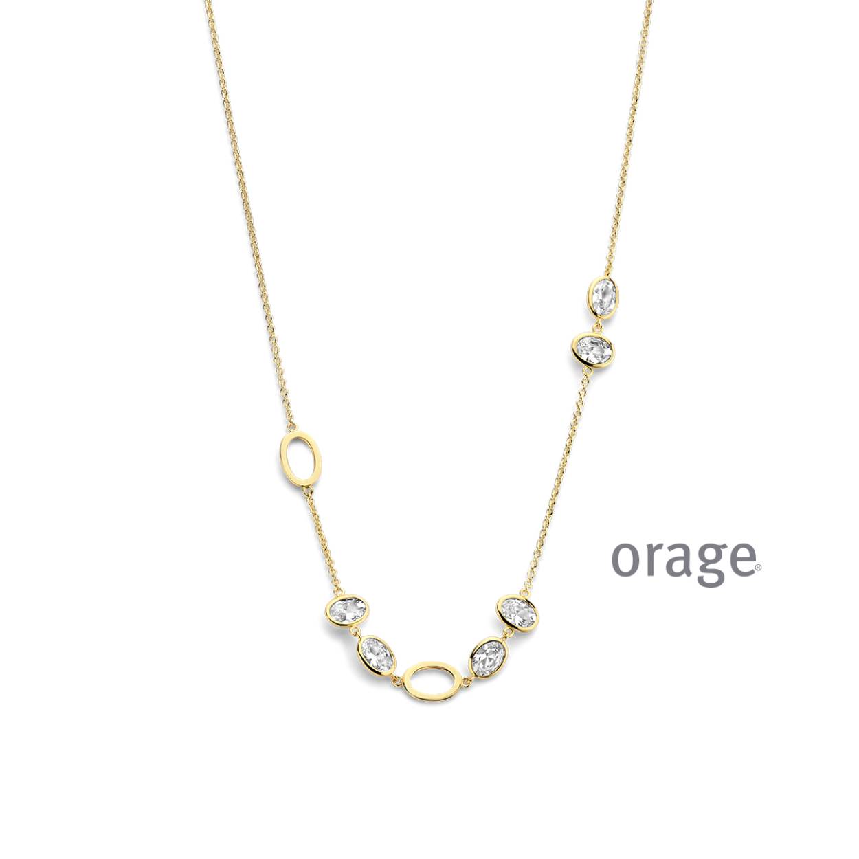 Goudkleurig collier met zirkonia's van het merk Orage
Lengte: 40 + 5 cm
Materiaal: 925 zilver, verguld
Bijhorende oorhangers en armband ook verkrijgbaar