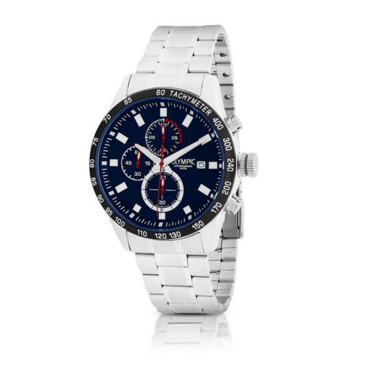 Olympic OL72HSS289 MAX Horloge - Staal -Bracelet - Blauw - 44mm 
Dit unieke Olympic horloge met artikelnummer: OL72HSS289 is een herenhorloge met chronograaf en heeft een sportieve uitstraling. De stalen kast heeft een zwarte bezel met een tachymeter en een blauwe wijzerplaat met een datum en chronograaf. De uursaanduiding is opvallend door de lumibrite strepen en wijzers. De rode accenten geven het horloge een sportief uiterlijk. Aan de stalen kast zit een stalen schakelband met een vouwsluiting. Het horloge heeft een mineraalglas, een doorsnee van 44mm en is 10ATM.

Waterdichtheid 10ATM
Dit horloge is bestand tegen water bij het zwemmen en douchen. Dit horloge is niet bestand tegen (grote) waterdruk dus je kunt er niet mee duiken.

Het merk:
Een mooi horloge hoeft niet duur te zijn! Het Nederlandse horlogemerk Olympic levert stoere chronografen, slimline series, digitale uurwerken en elegante dameshorloges. De prijs-kwaliteitverhouding staat bij Olympic hoog in het vaandel met prijzen die uiteenlopen van € 34,95 tot en met € 159,00.

100% Nederlands ontwerp, waterdicht en standaard 3 jaar fabrieksgarantie.

Specificaties:
- Ronde kast Ø 44mm
- Stalen horlogekast
- Blauwe wijzerplaat
- Stalen schakelband
- 10ATM 
- Standaard 3 jaar fabrieksgarantie
- Mineraalglas