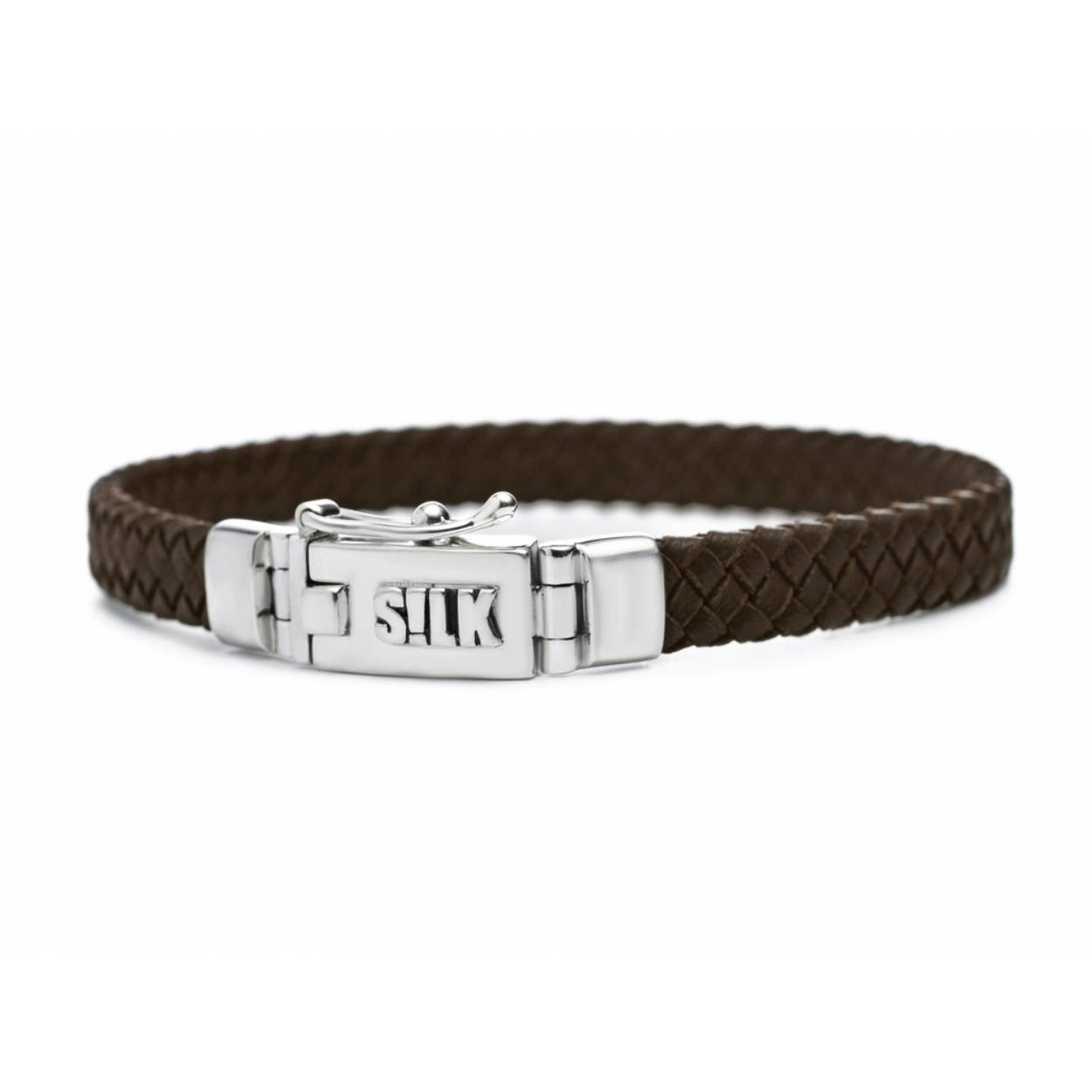 Silk zilveren armband bruin leder 83521BR