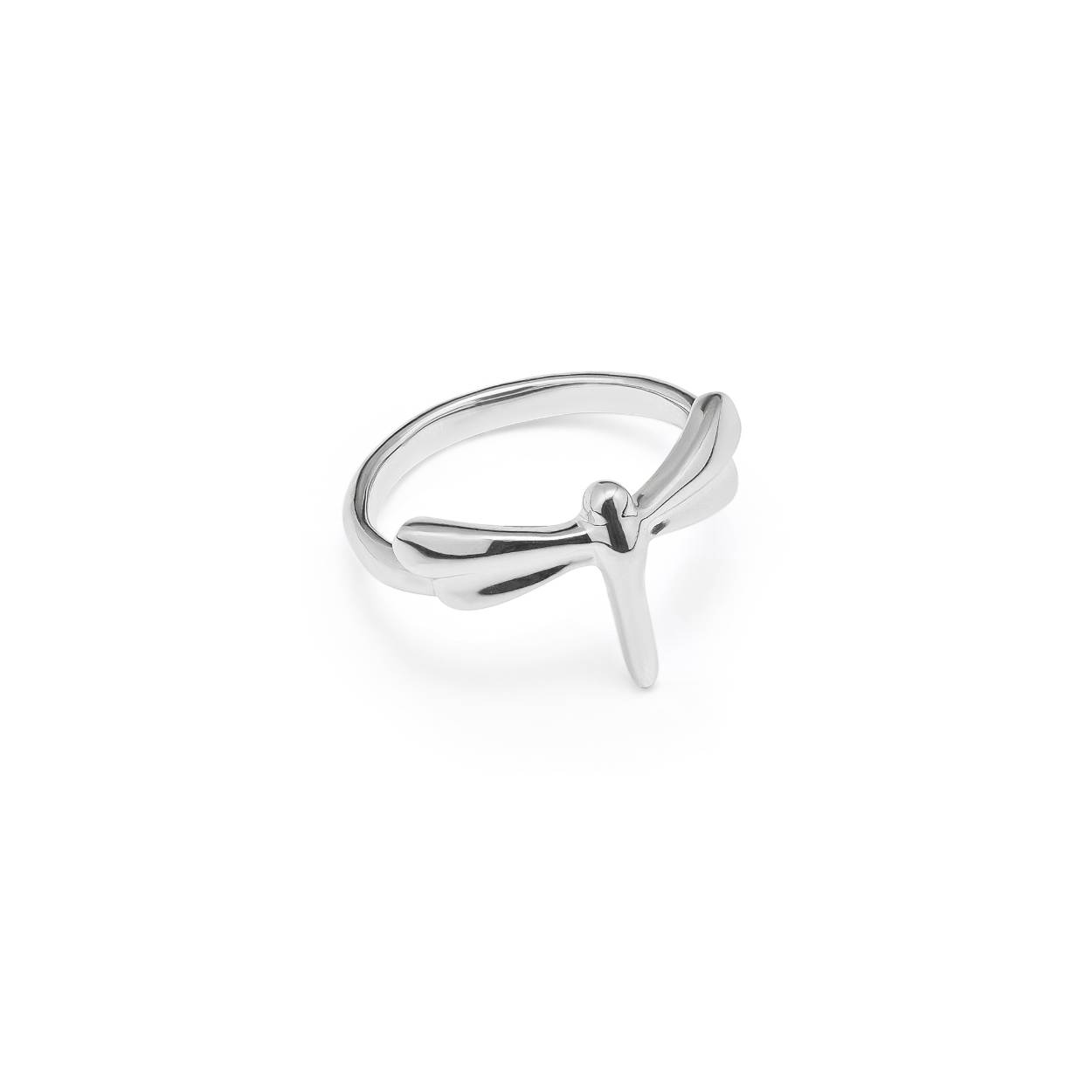 VERZILVERDE RING VAN METALEN LEGERING IN DE VORM VAN EEN LIBEL