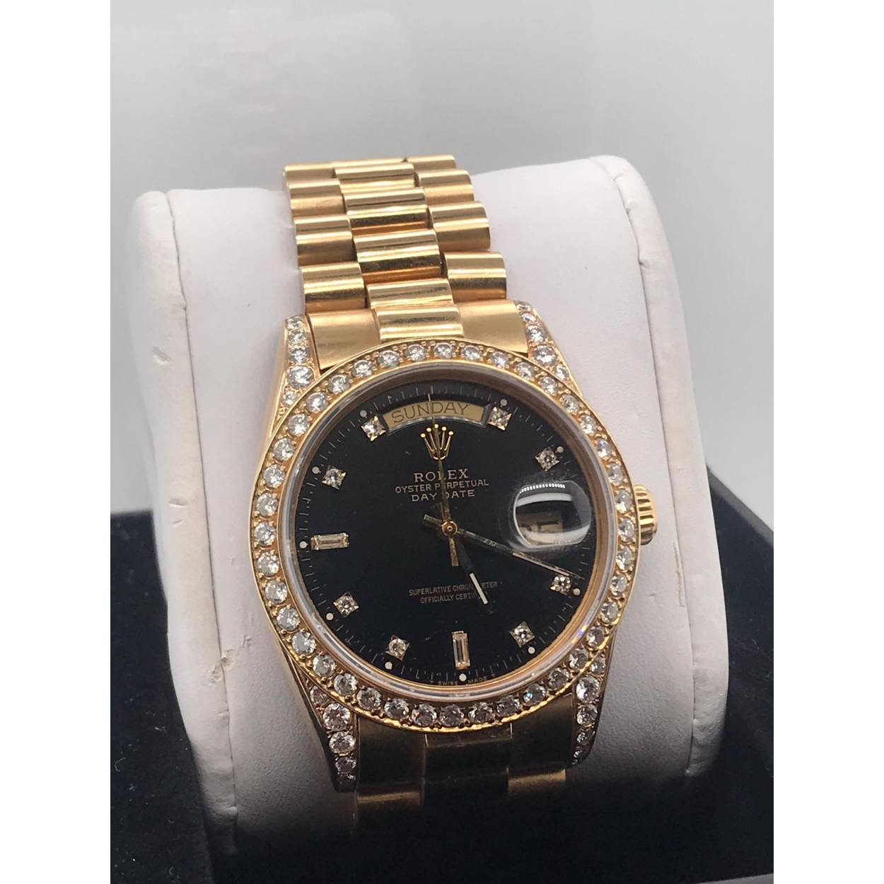 Rolex daydate, 18krt Geelgoud, Diamanten, 36mm, dag en datum functie, Pre-owned 