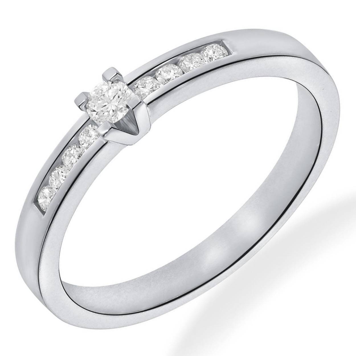 Witgouden Solitaire ring met Zijstenen.