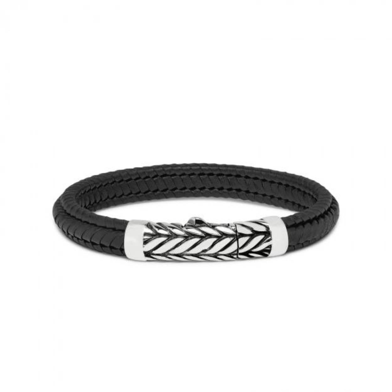 Silk  armband handgemaakt
zwart leer gecombineerd met zilver 
|maat 19
SLK158BLK