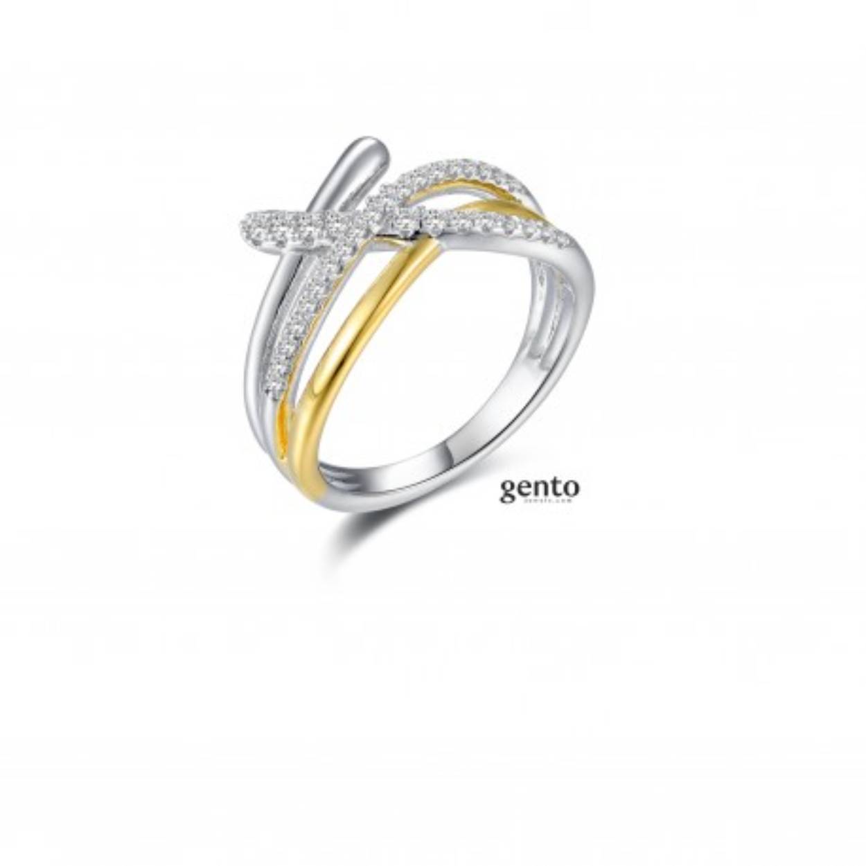 Ring gento zilver met zirconium bicolor