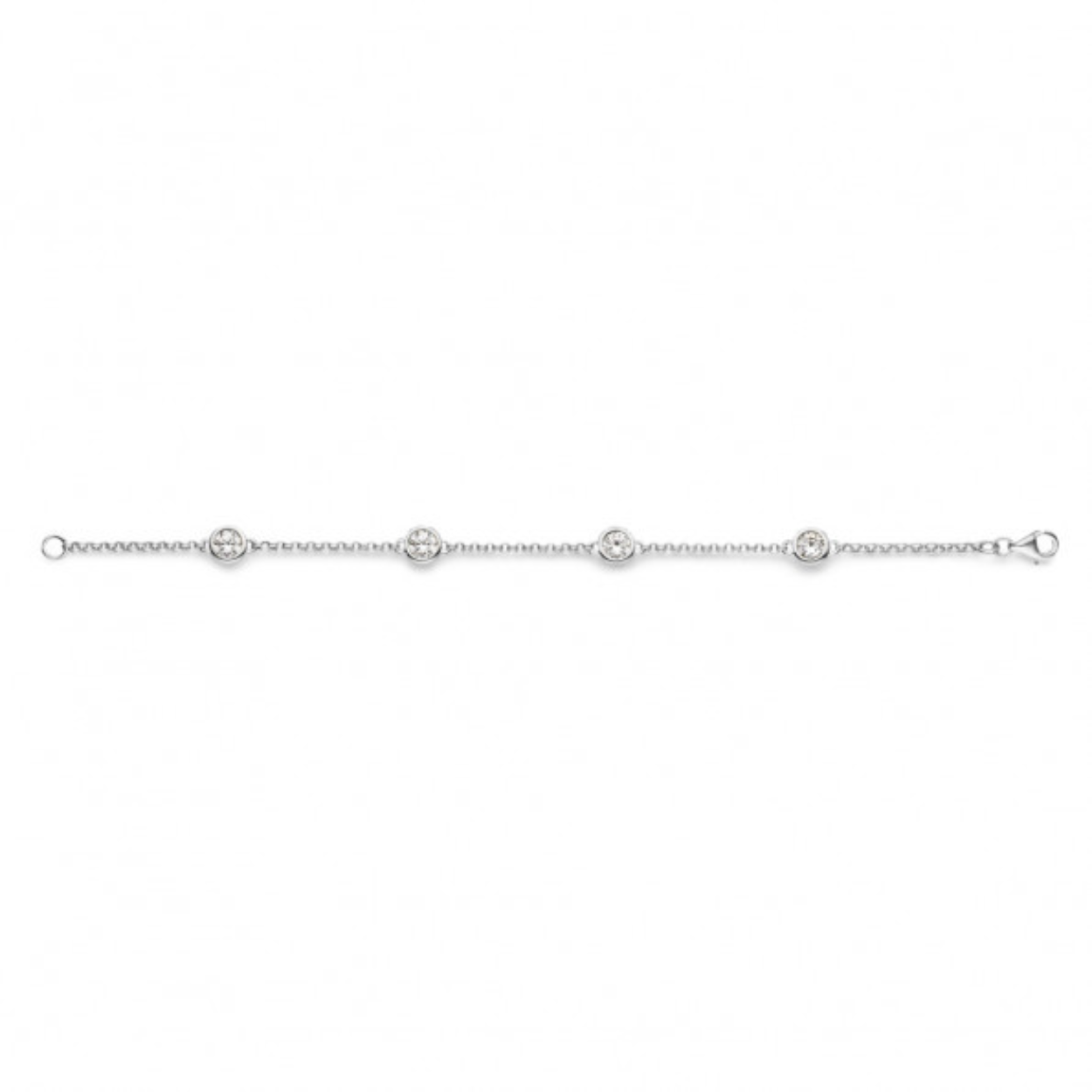 Deze prachtige armband van Moments is gemaakt van eerste gehalte zilver en afgedekt met een laagje glanzend rhodium. In de klassieke gourmet schakel zijn vier zirkonia steentjes verwerkt in een smalle zetkast van 4,5mm, zodat de steentjes altijd schitteren.