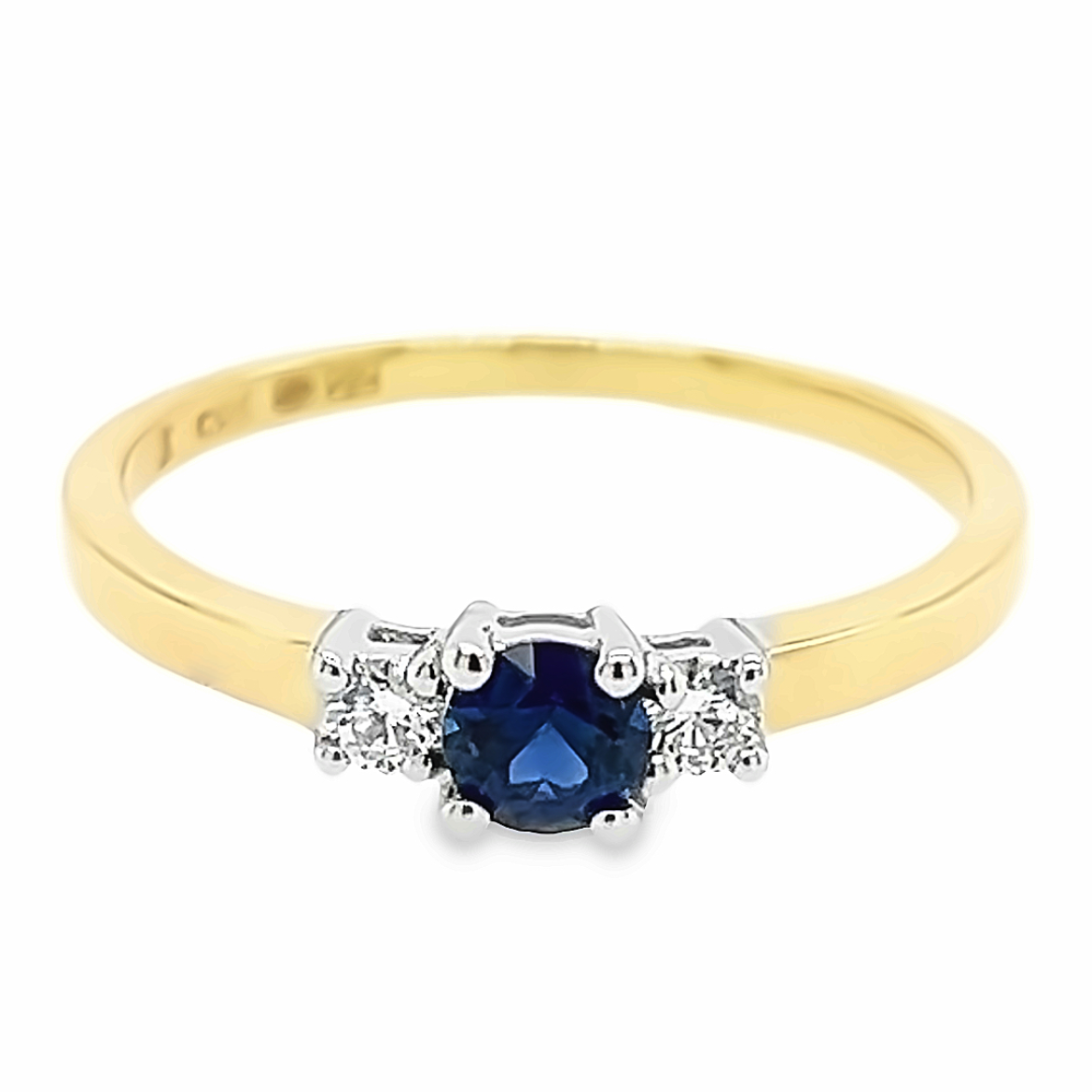 Bicolor gouden ring met Saffier 4,0mm en Diamant 0,11 karaat