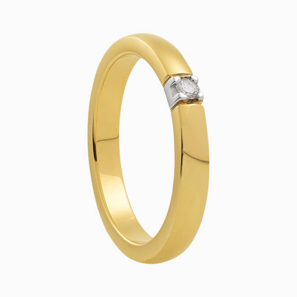 
Eclat alliance gouden ring met witgouden zetting. Deze ring is gezet met een diamant 1x 0.015crt vvs.Totaal aan diamant 0.015crt
Bij deze alliance ring is het ook mogelijk diamanten bij te zetten.


