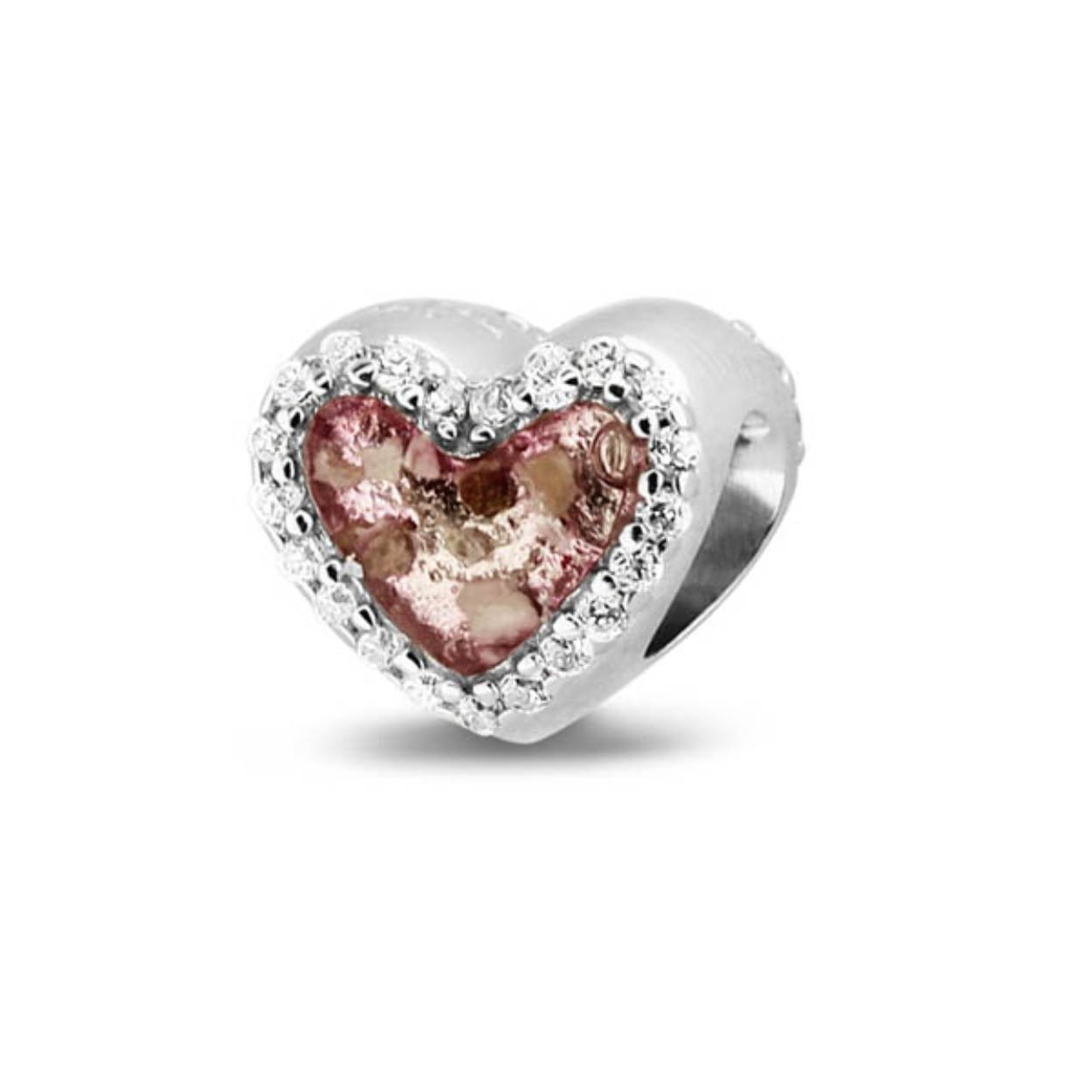 Hart charm zirkonia met as compartiment aan 2 kanten. Dit sieraad wordt zichtbaar aan de bovenkant gevuld met as of haar en wordt vermengd met onze speciale hars. Geschikt voor Pandora armband.