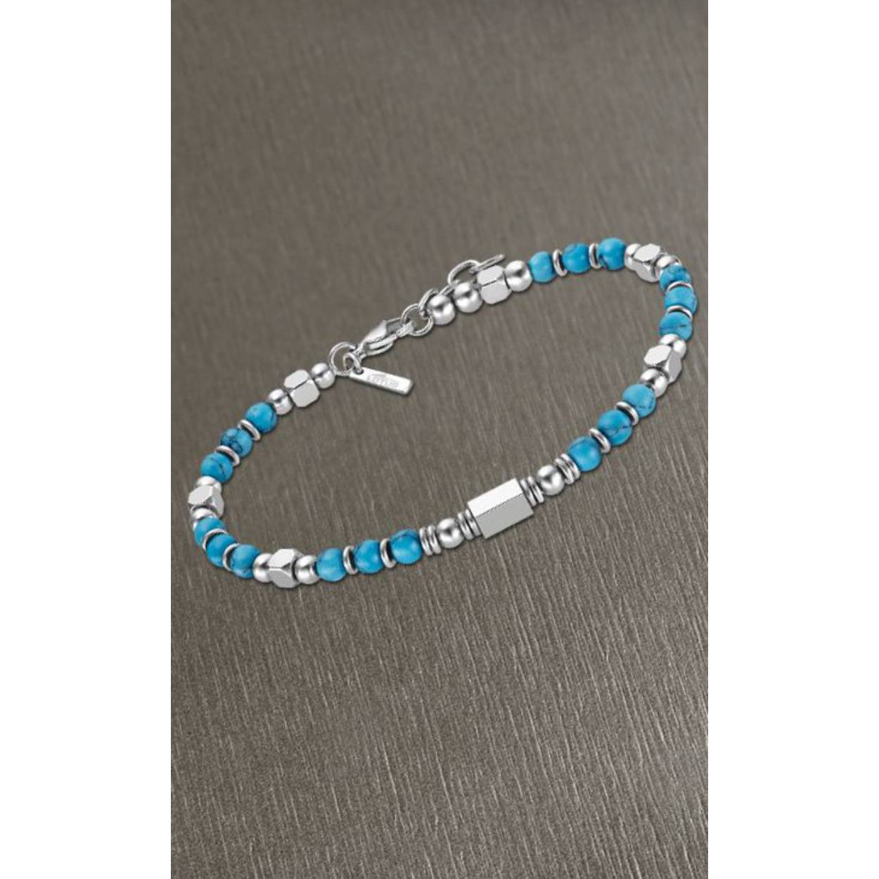 lotus style armband in edelstaal met blauwe kralen