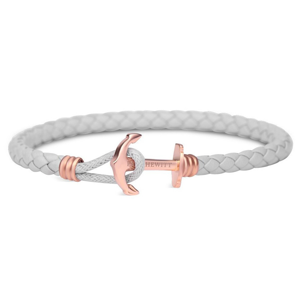 Grijs leren armband van Paul Hewitt met rosé vergulden anker sluiting. 17-18 cm.