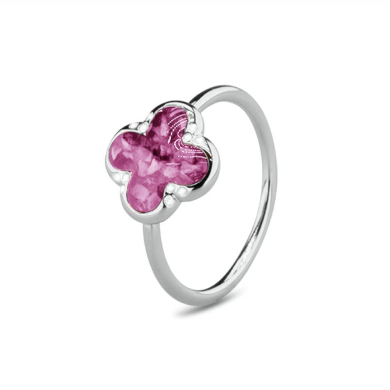 Ring met zirkonia. Dit sieraad wordt zichtbaar aan de bovenkant gevuld met as of haar en wordt vermengd met onze speciale hars. 