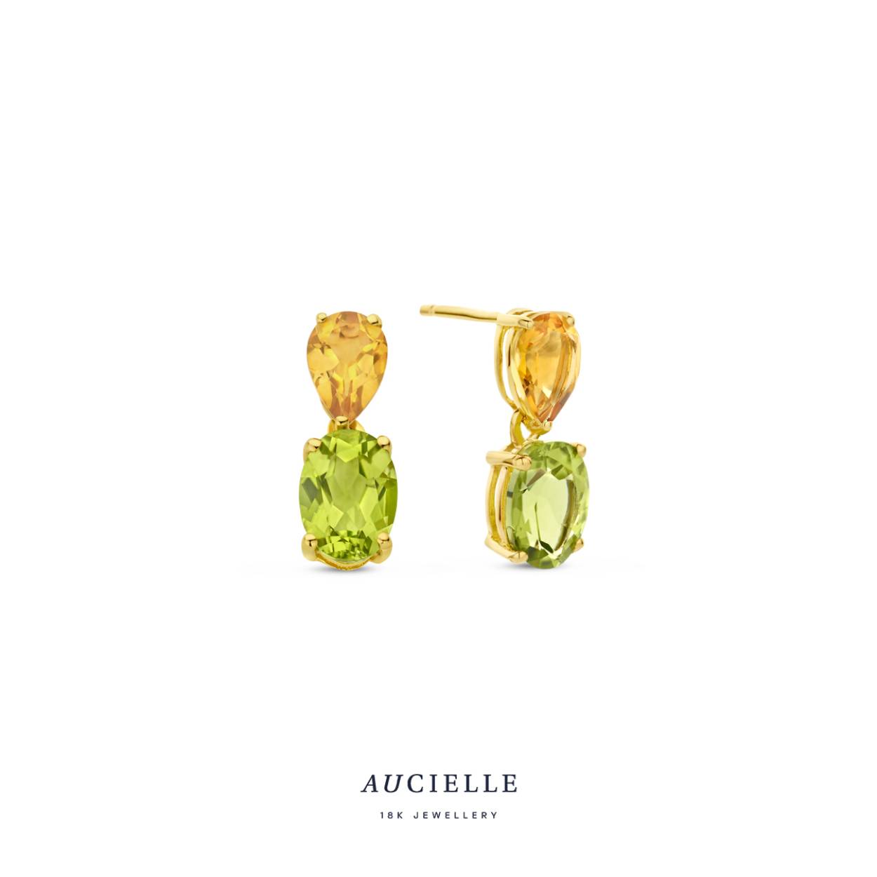AuCielle Oorstekers Goud 18k Peridot Citrien - AE0022C