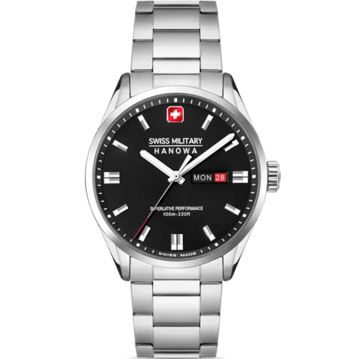 Dit is een horloge van het merk Swiss Military Hanowa gemaakt voor heren.
De specificaties zijn als volgt:
Kastmaat: 43
Waterdichtheid: 10 ATM / 100 Meter / 330 Feet
Dit horloge heeft de volgende functies/eigenschappen:
Datumaanduiding