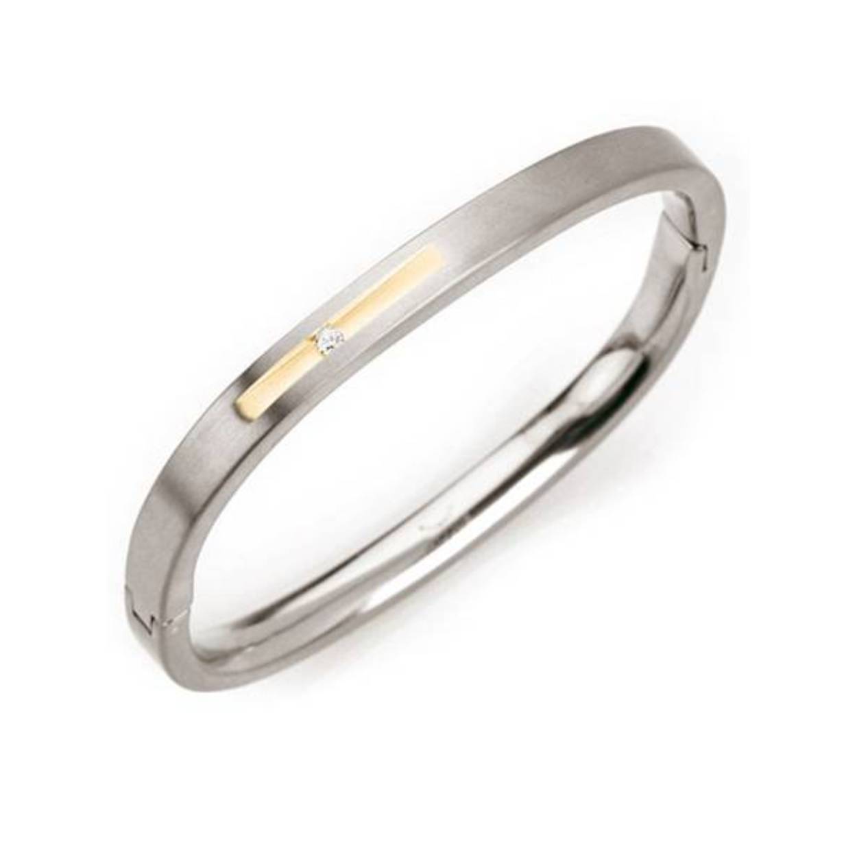 Bent u op zoek naar een titanium armband? Dan zijn de sieraden van Boccia een goede keuze! Deze bi-color Boccia armband is gemaakt van titanium. De armband is mat afgewerkt. In het goudkleurige gedeelte is een prachtig diamantje verwerkt. De armband heeft een scharniersluiting zodat u hem makkelijk om de pols kan doen. Titanium zorgt voor een super licht draagcomfort en is Anti-allergisch. Veel Boccia Sieraden zijn verkrijgbaar in sets. Boccia sieraden voor iedere dag en voor iedere gelegenheid!!