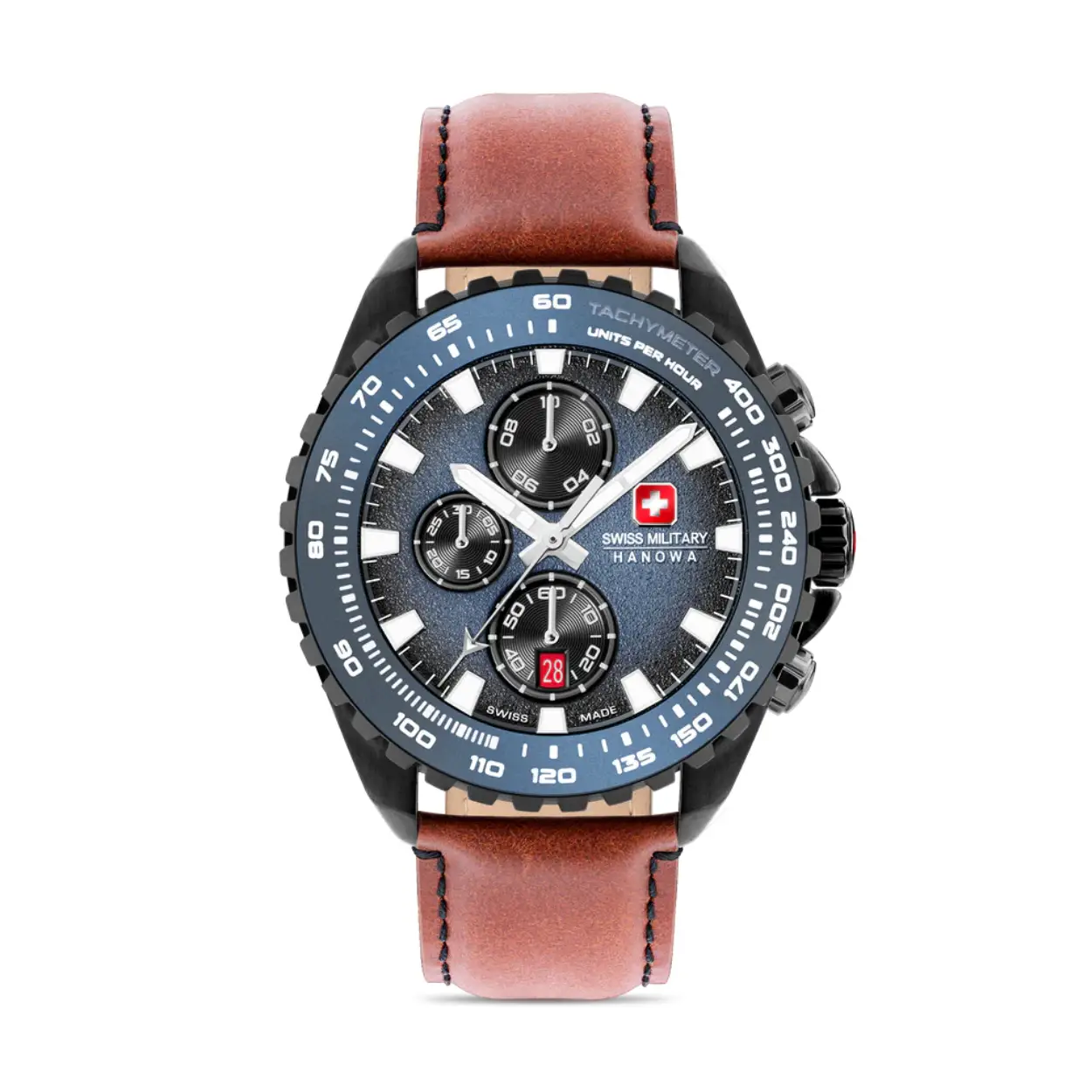 Dit is een horloge van het merk Swiss Military Hanowa gemaakt voor heren.
De specificaties zijn als volgt:
Kastmaat: 45
Waterdichtheid: 10 ATM / 100 Meter / 330 Feet
Dit horloge heeft de volgende functies/eigenschappen:
Chronograaf