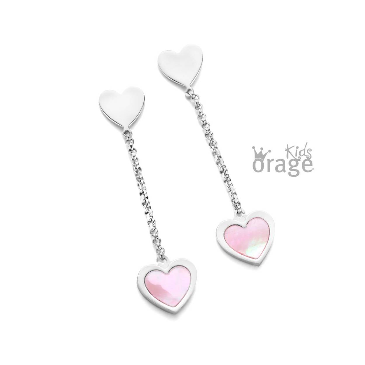 Orage Kids oorslingers zilver roze hartjes 
