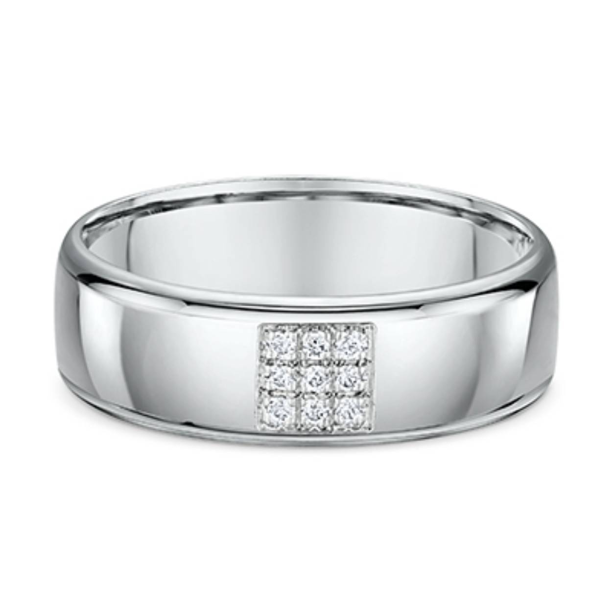 Trouwringen witgoud met in de damesring 9 diamanten. Beide ringen zijn 6 mm breed