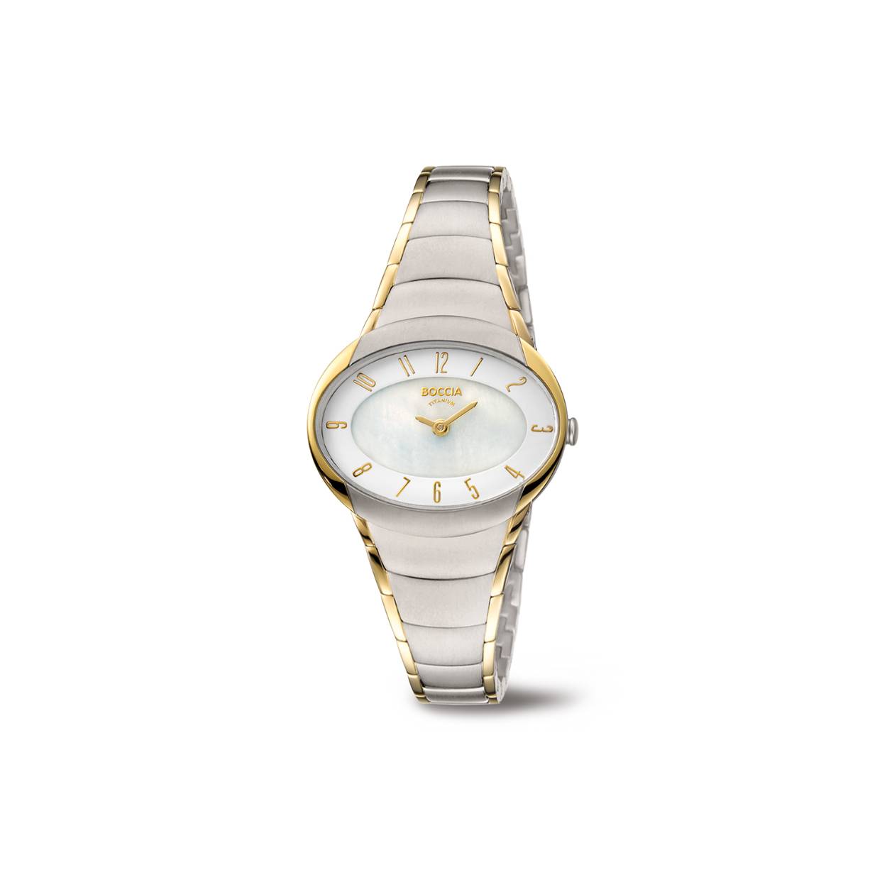 Boccia Titanium 3255-03
Dit dameshorloge van Boccia Titanium heeft een nette uitstraling. De zilverkleurige horlogekast zorgt voor een stijlvolle look en de parelmoer wijzerplaat maakt het horloge chique. Het horloge heeft een ovale kast met een diameter van 32mm, een mineraalglas en is 5ATM. Combineer dit prachtige exemplaar met de andere sieraden van Boccia Titanium voor een complete look. Aan de titanium kast zit een titanium schakelband.

HET MERK
Boccia Titanium is het titanium merk van Nederland, dat zijn oorsprong in Duitsland vindt en is opgericht in het jaar 1992. Ontwikkeld door internationale ontwerpers. Alle titanium componenten van de BOCCIA TITANIUM collectie zijn gemaakt van 99,7% puur titanium; het bijzondere materiaal. Het is licht in gewicht, neemt de temperatuur van de huid aan en is zeer huidvriendelijk. Bovendien is het corrosie- en temperatuurbestendig.

SPECIFICATIES
- Mineraal glas
- Ovale titanium horlogekast, Ø 32mm
- Titanium schakelband
- Parelmoer wijzerplaat
- 5ATM (Regen- & spatwaterdicht)