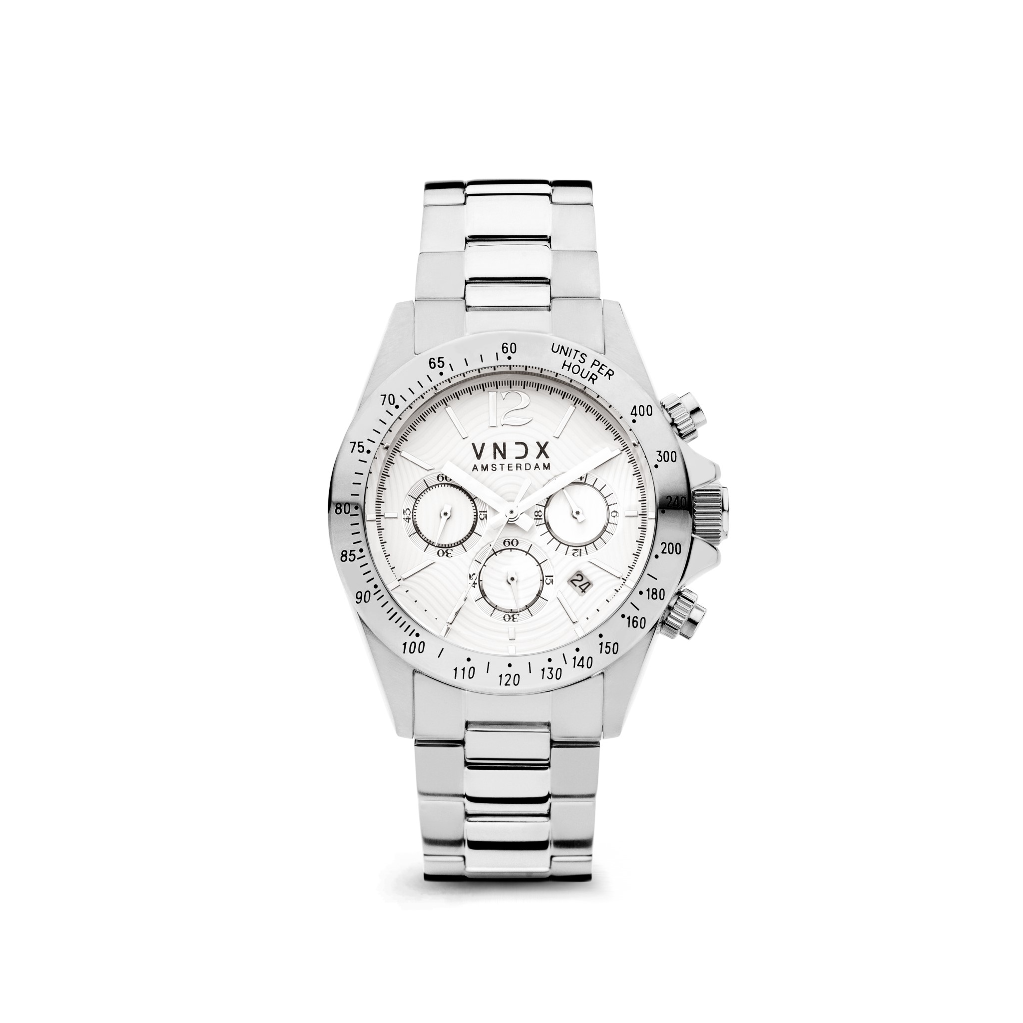Wit past iedereen. Je kunt dit horloge dragen als je een baas bent in je werk, maar ook als je een baas bent in uitgaan. Gemaakt van stevig roestvrijstaal en een stijlvolle witte wijzerplaat. Met dit horloge laat je zien wie de baas is. Wees je eigen baas. Never too late!