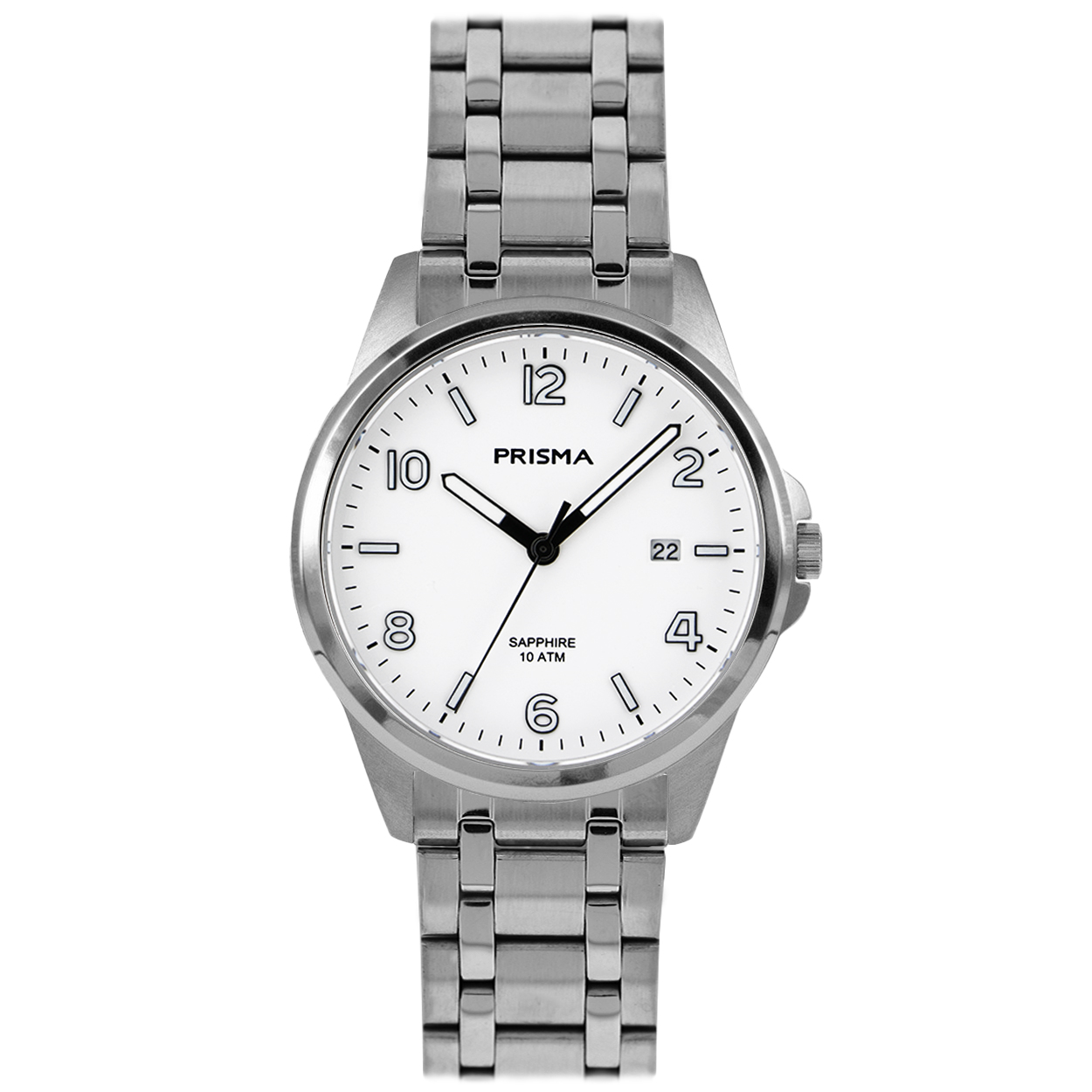 Prisma horloge P1410 heren edelstaal saffierglas 10 ATM zilverkleur met witte wijzerplaat

Algemeen
Geslacht: heren
Model: P.1410

Voordelen
– band edelstaal zilverkleurig
– wijzerplaat wit met cijfers zwartkleurig
– glas is zeer krasvast- compacte sluiting met extra draagcomfort
– waterdicht 10 meter
– quartz
– maat kast 38 mm (breedte) 8,3 mm (dikte)