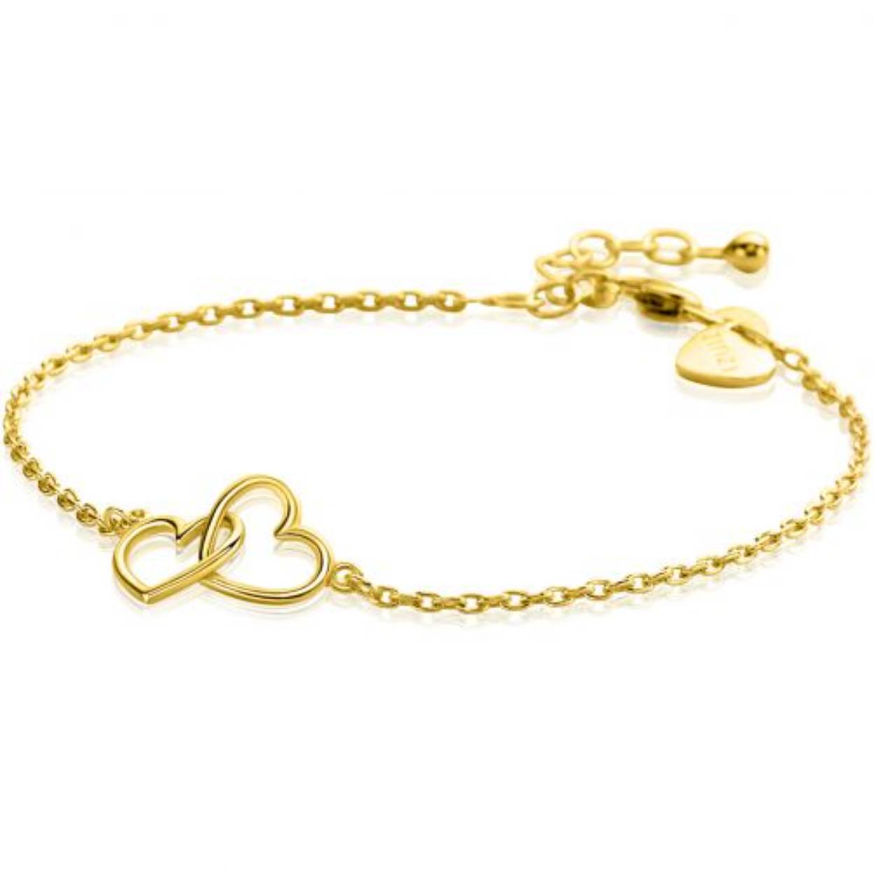 Zinzi zilver vergulde armband met 2 hartjes 